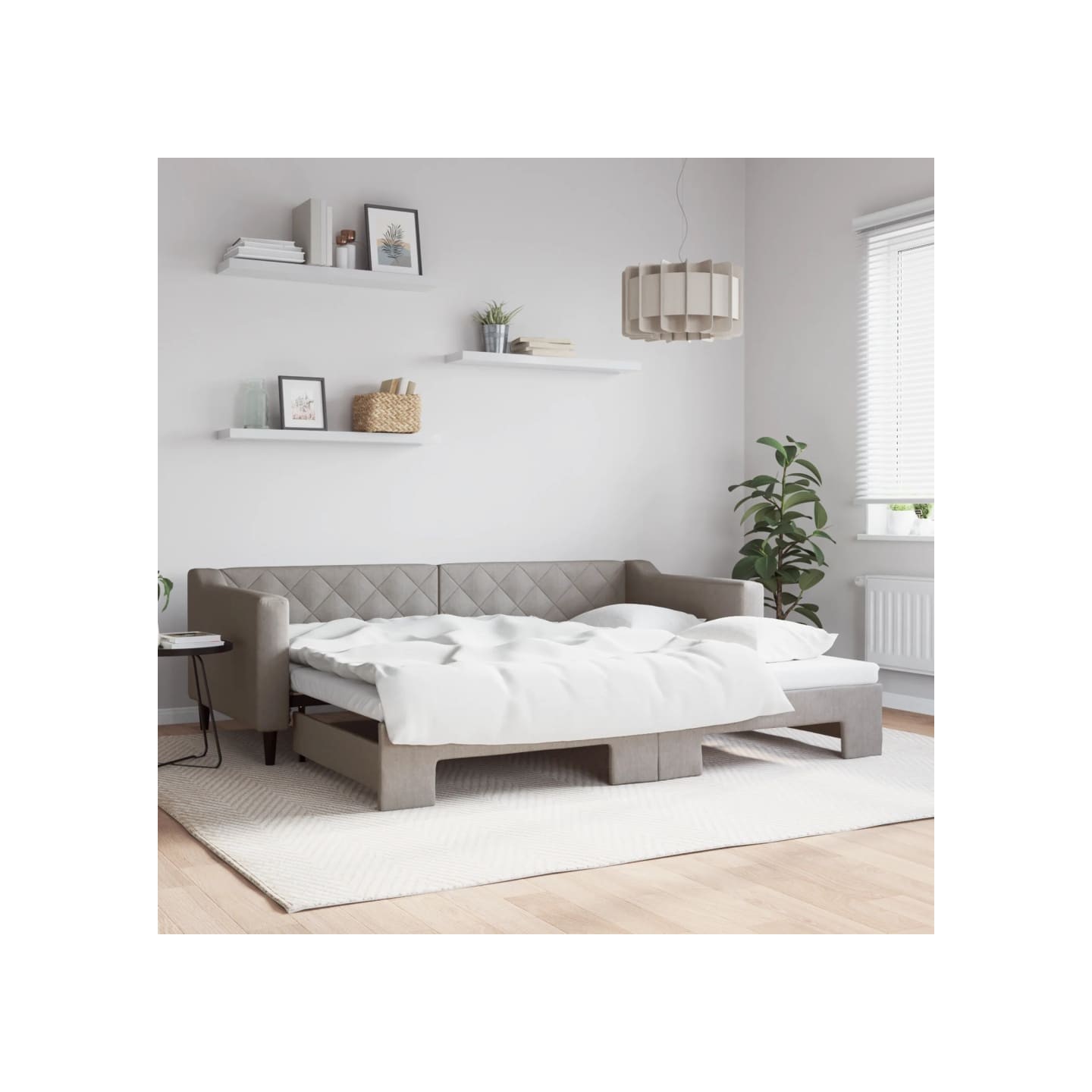 Lit de jour avec gigogne sans matelas taupe 90x200 cm