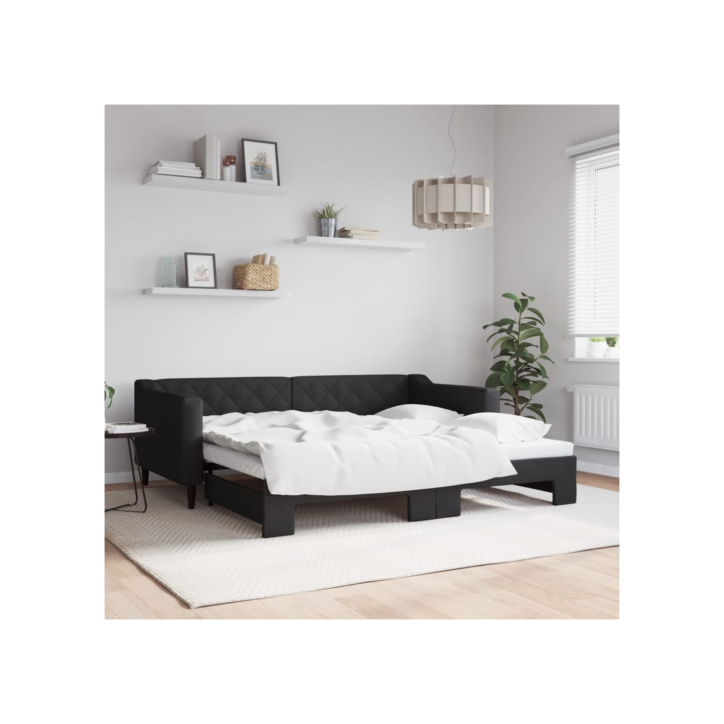 Lit de jour avec lit gigogne noir 90x190 cm tissu