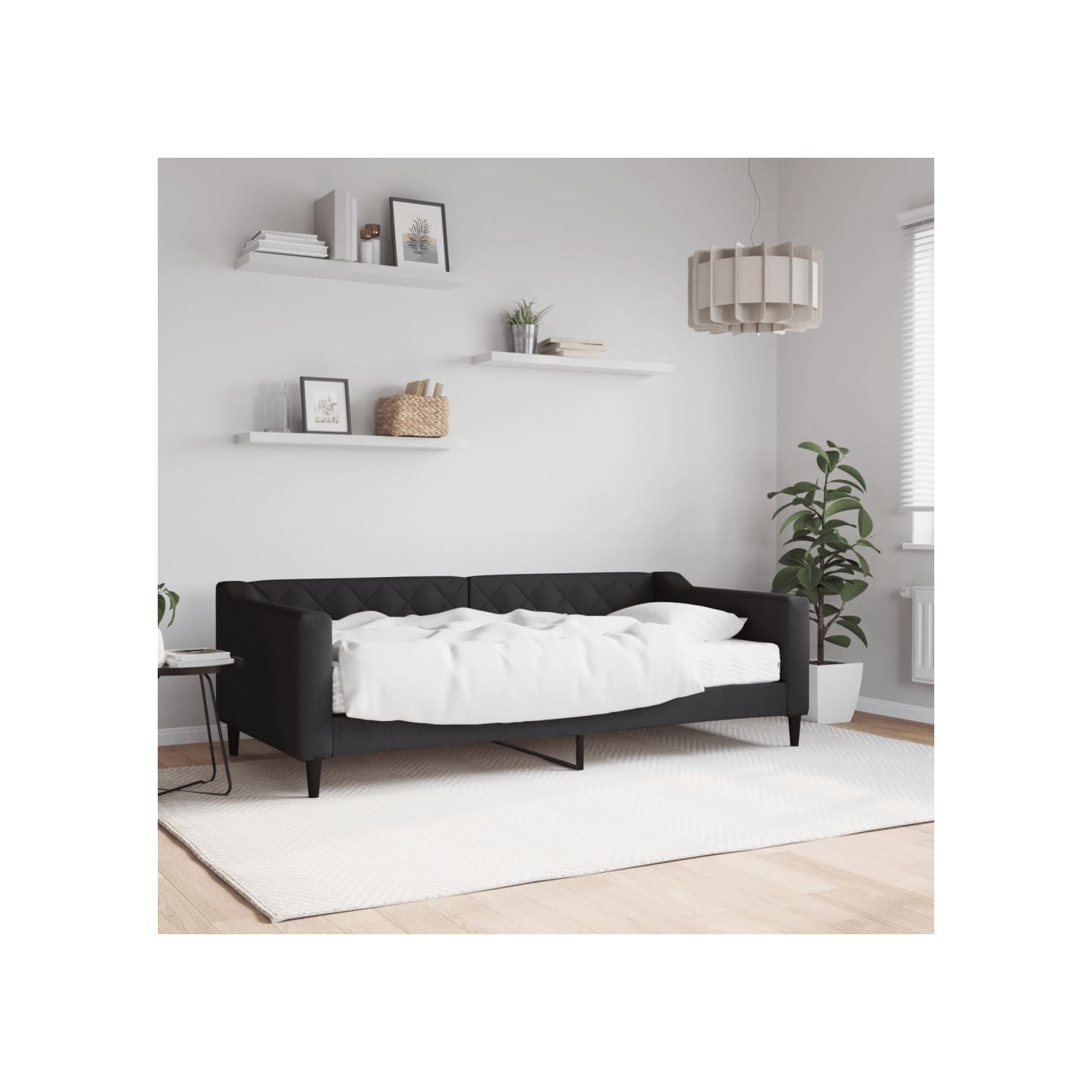 Lit de jour avec matelas noir 90x190 cm tissu