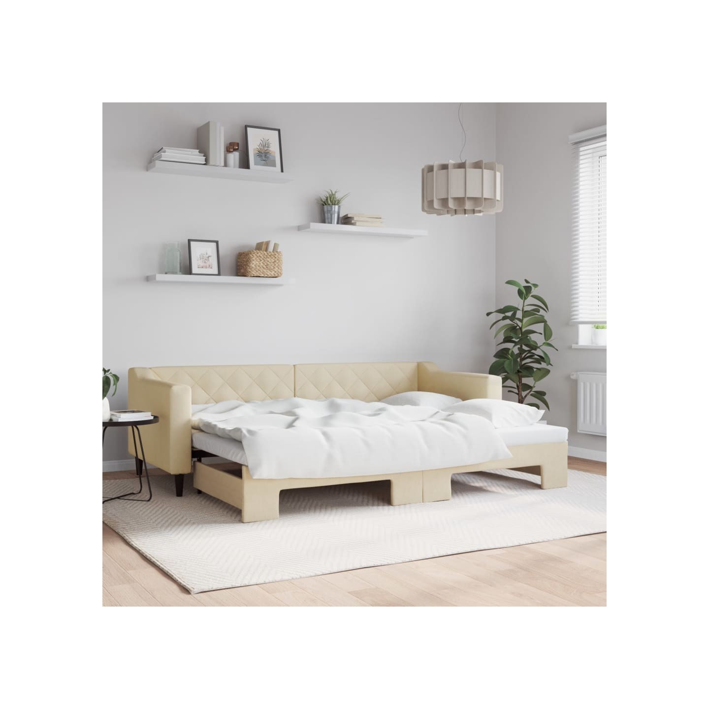 Lit de jour avec gigogne sans matelas crème 80x200 cm