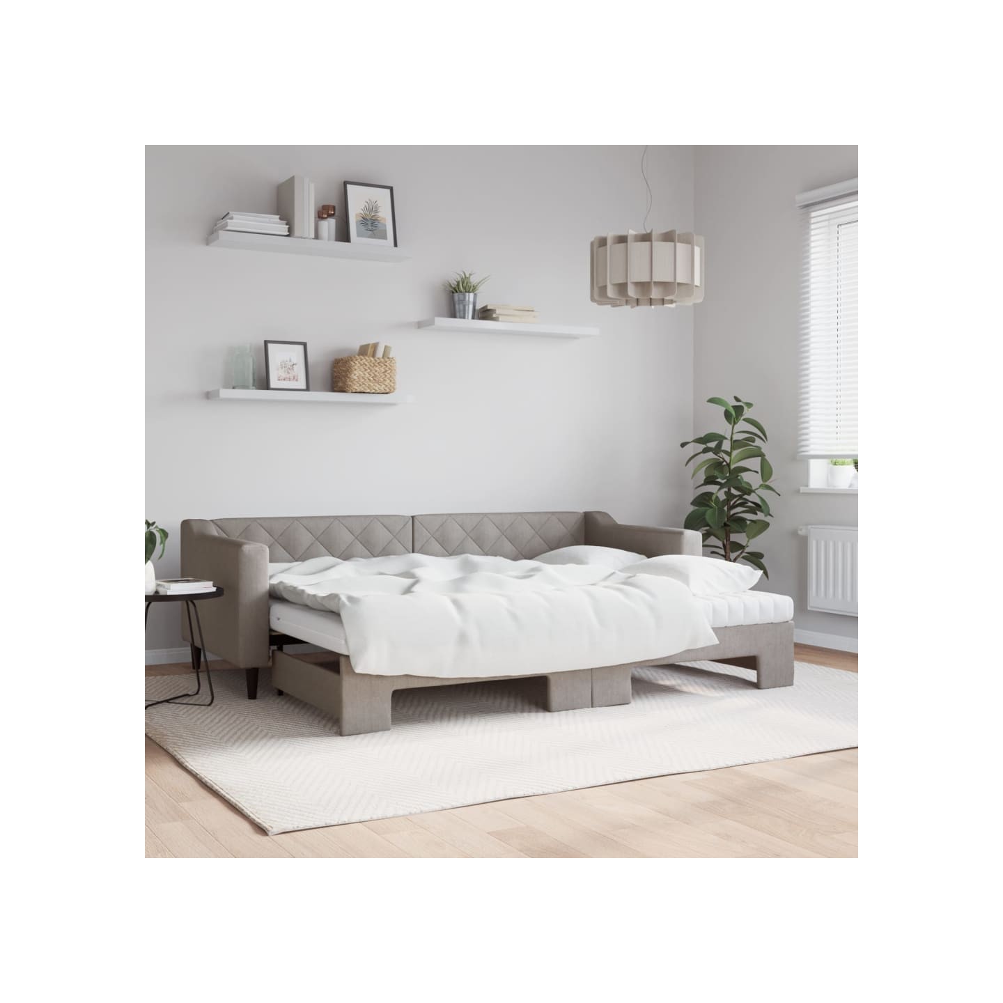 Lit de jour avec gigogne et matelas taupe 80x200 cm tissu