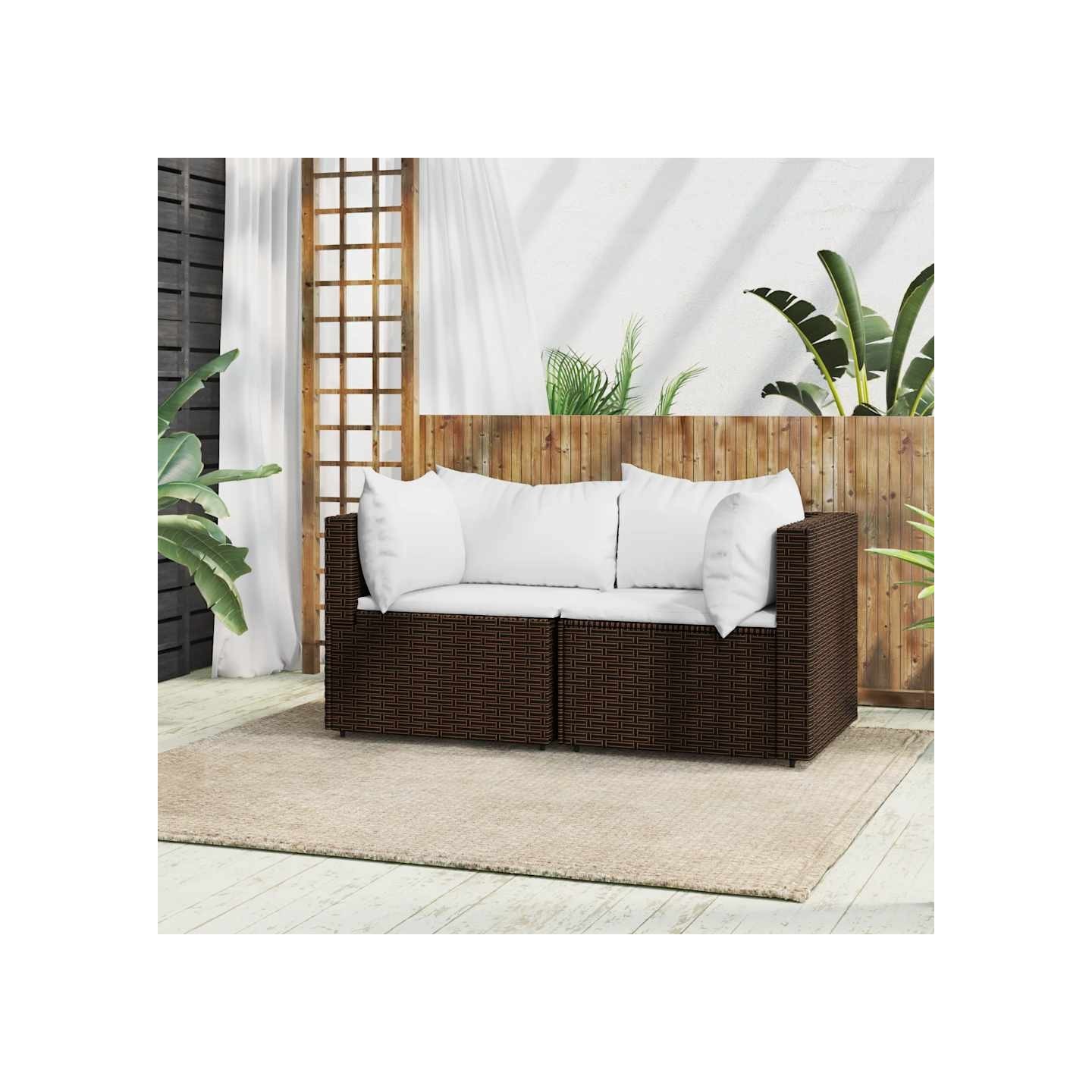 Canapés d'angle de jardin et coussins2pcs marron résine tressée