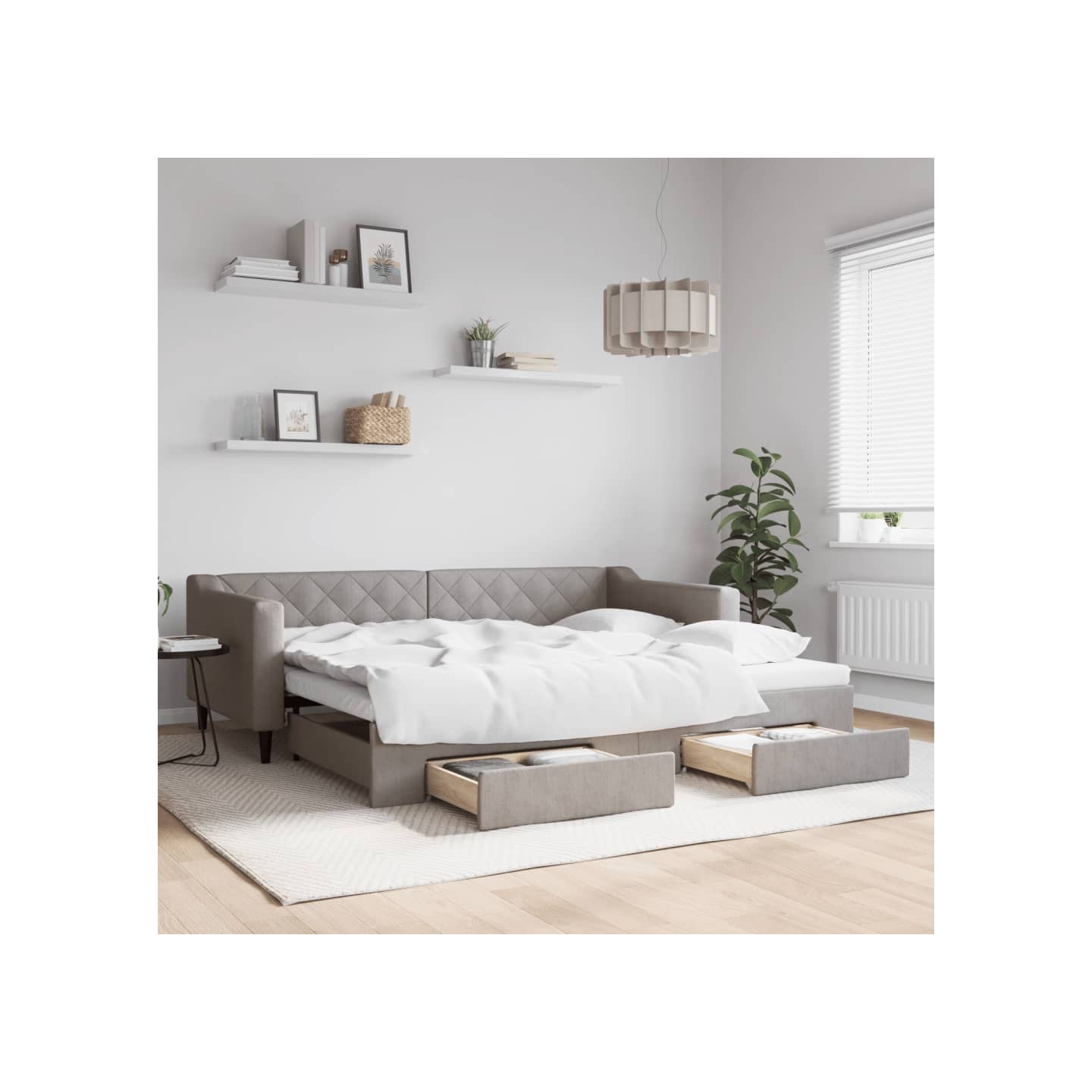 Lit de jour avec gigogne et tiroirs sans matelas taupe 90x200cm