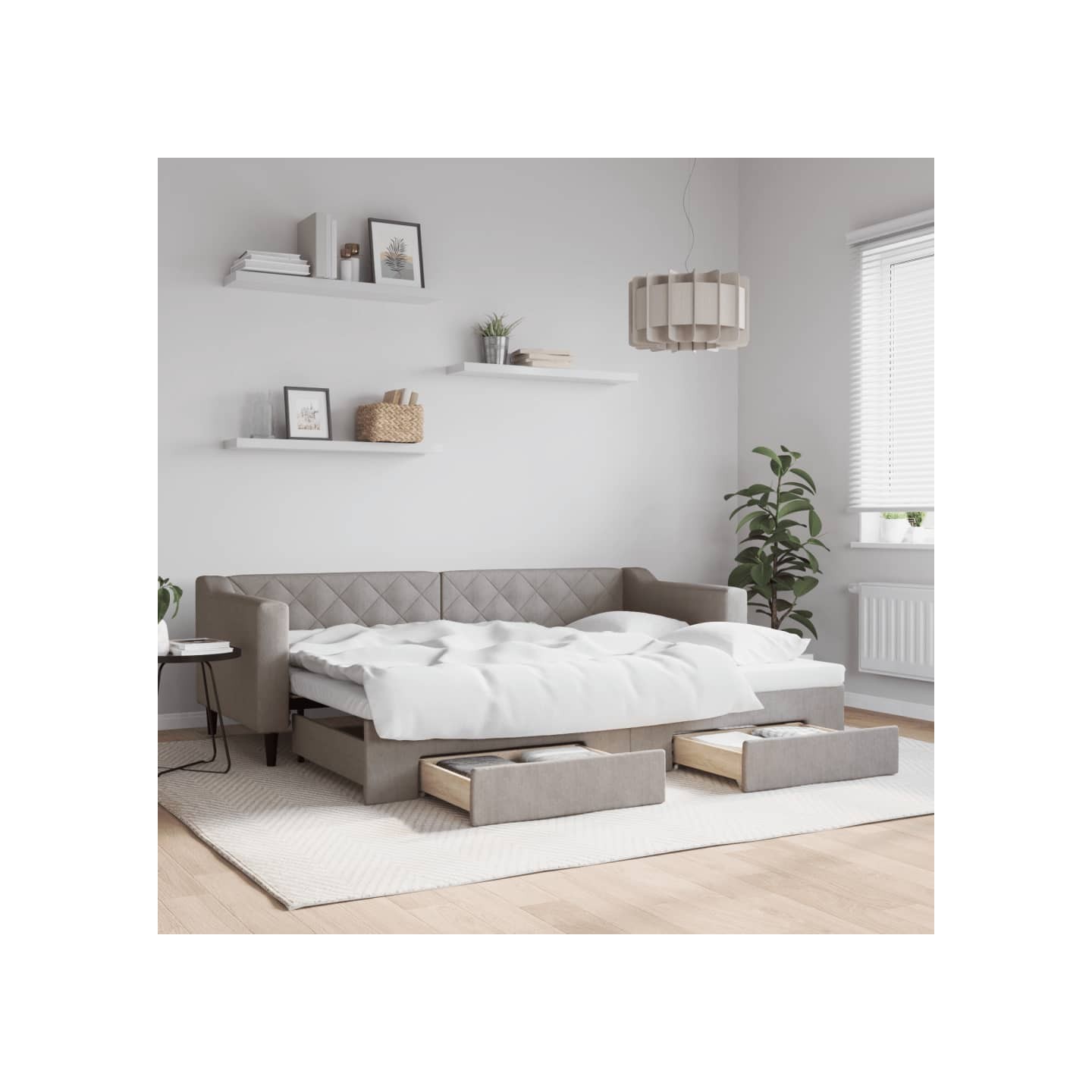 Lit de jour avec gigogne et tiroirs sans matelas taupe 80x200cm