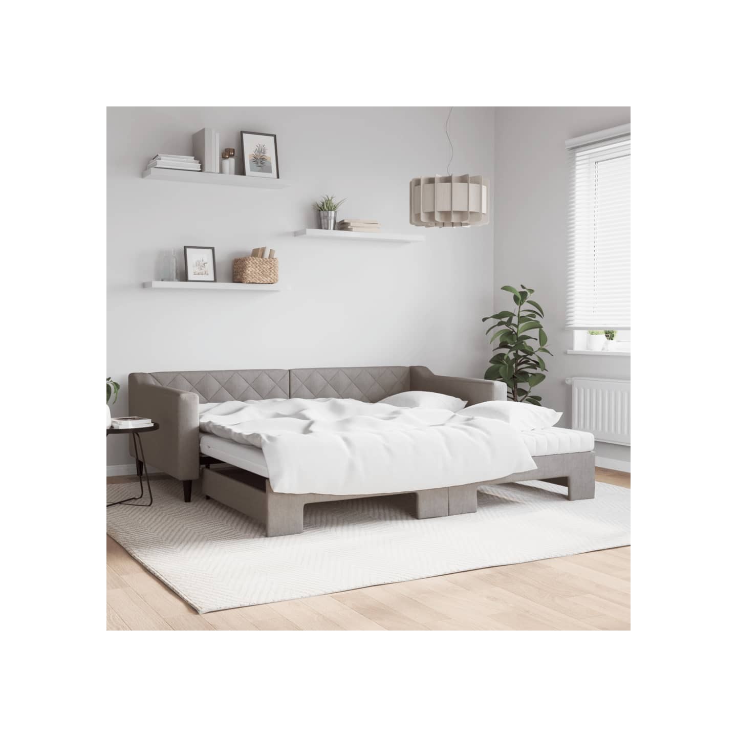Lit de jour avec gigogne et matelas taupe 100x200 cm tissu