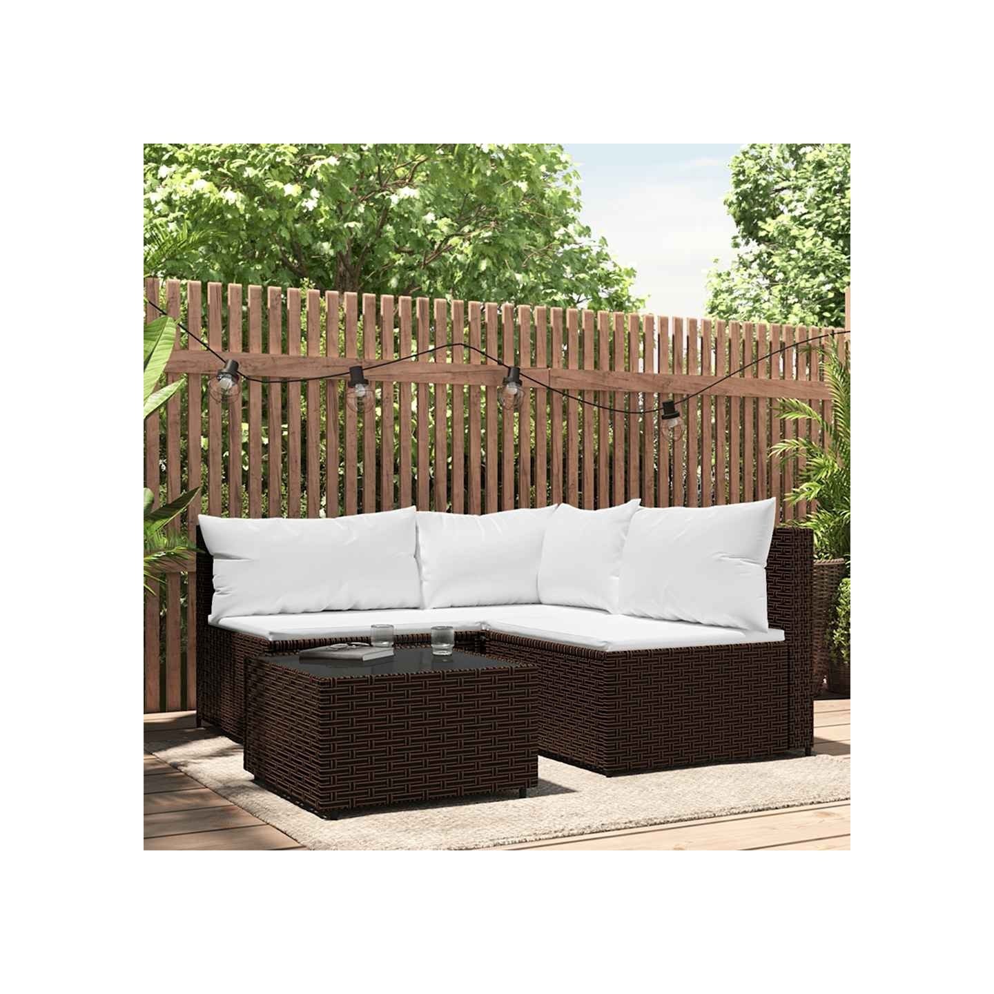 Salon de jardin 4 pcs avec coussins Marron Résine tressée