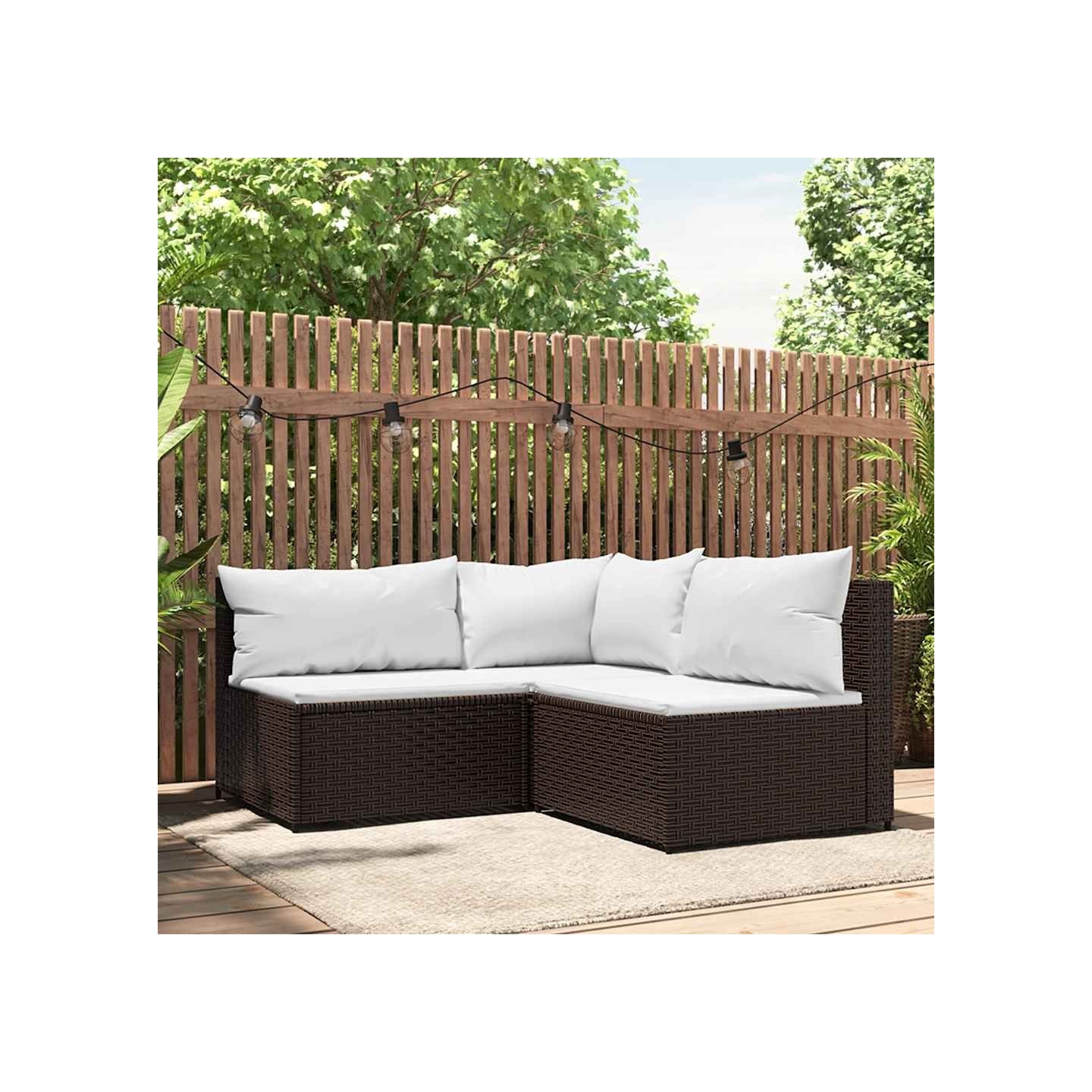 Salon de jardin 3 pcs avec coussins marron résine tressée