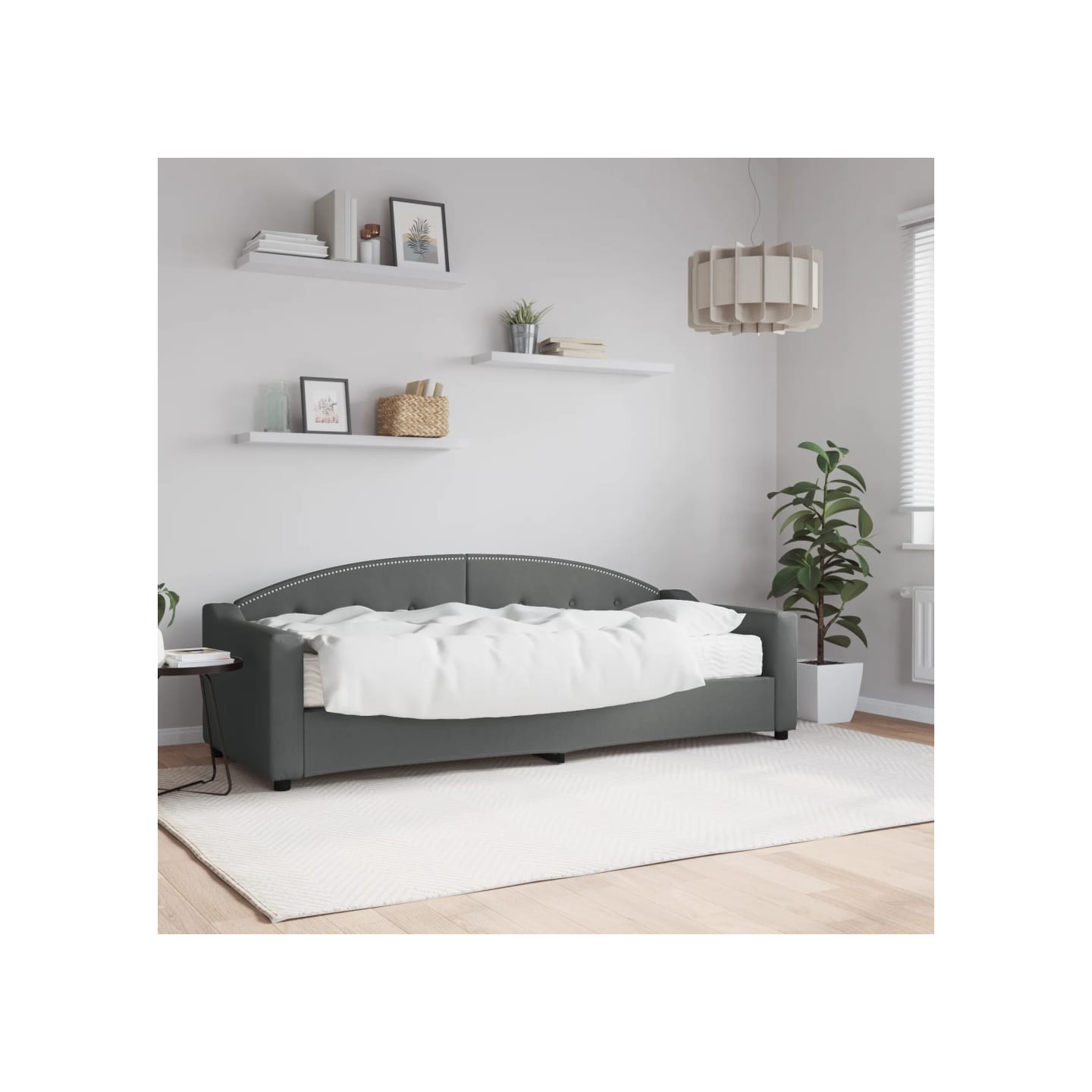 Lit de jour avec matelas gris foncé 80x200 cm tissu