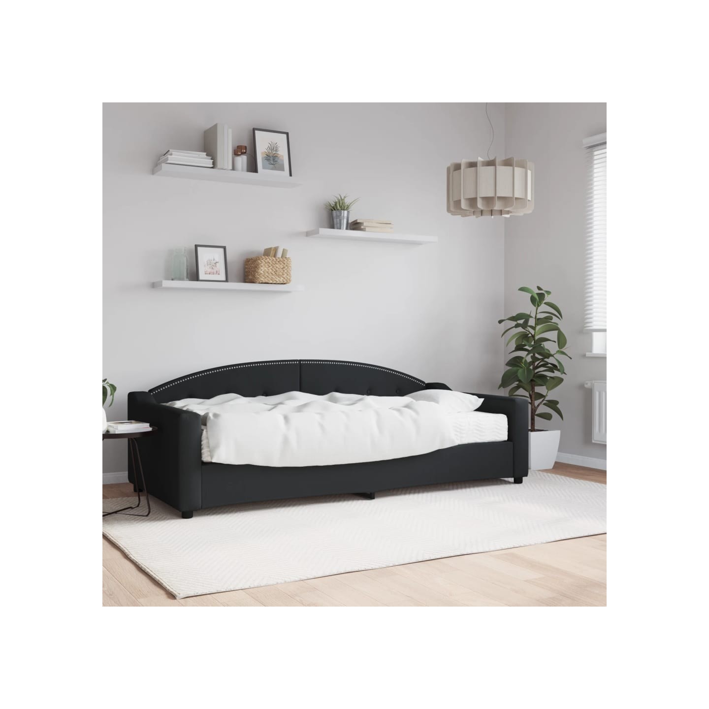 Lit de jour avec matelas noir 90x200 cm tissu