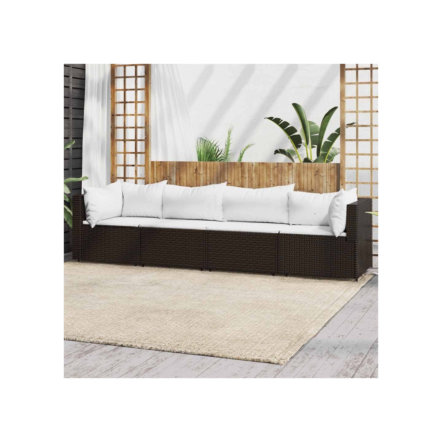 Salon de jardin 4 pcs avec coussins Marron Résine tressée