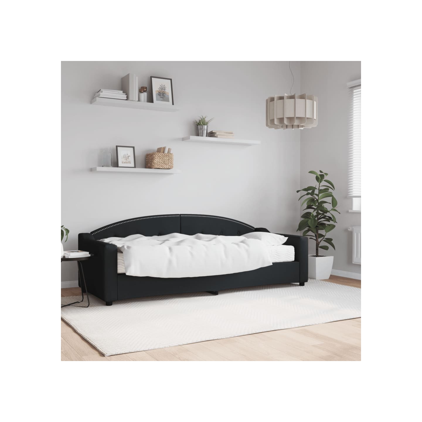 Lit de jour avec matelas noir 80x200 cm tissu