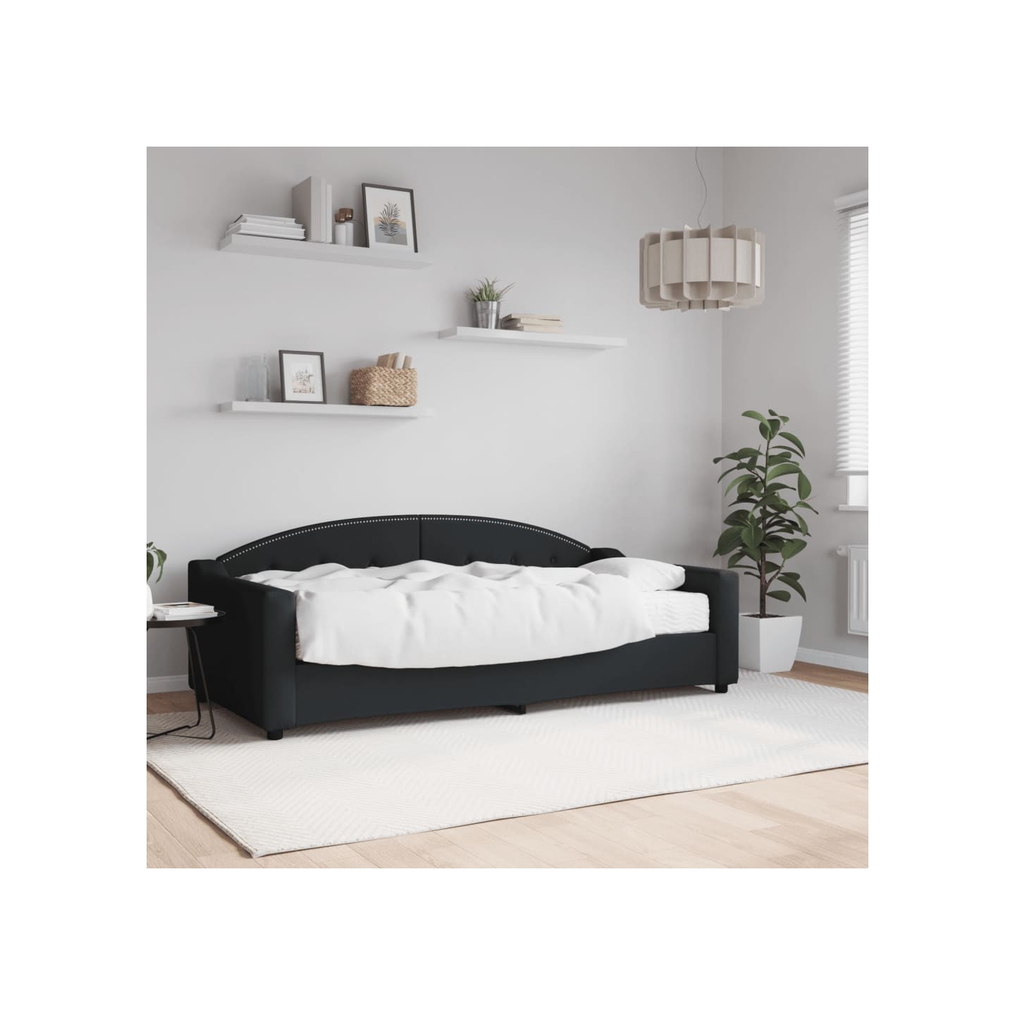 Lit de jour avec matelas noir 90x190 cm tissu