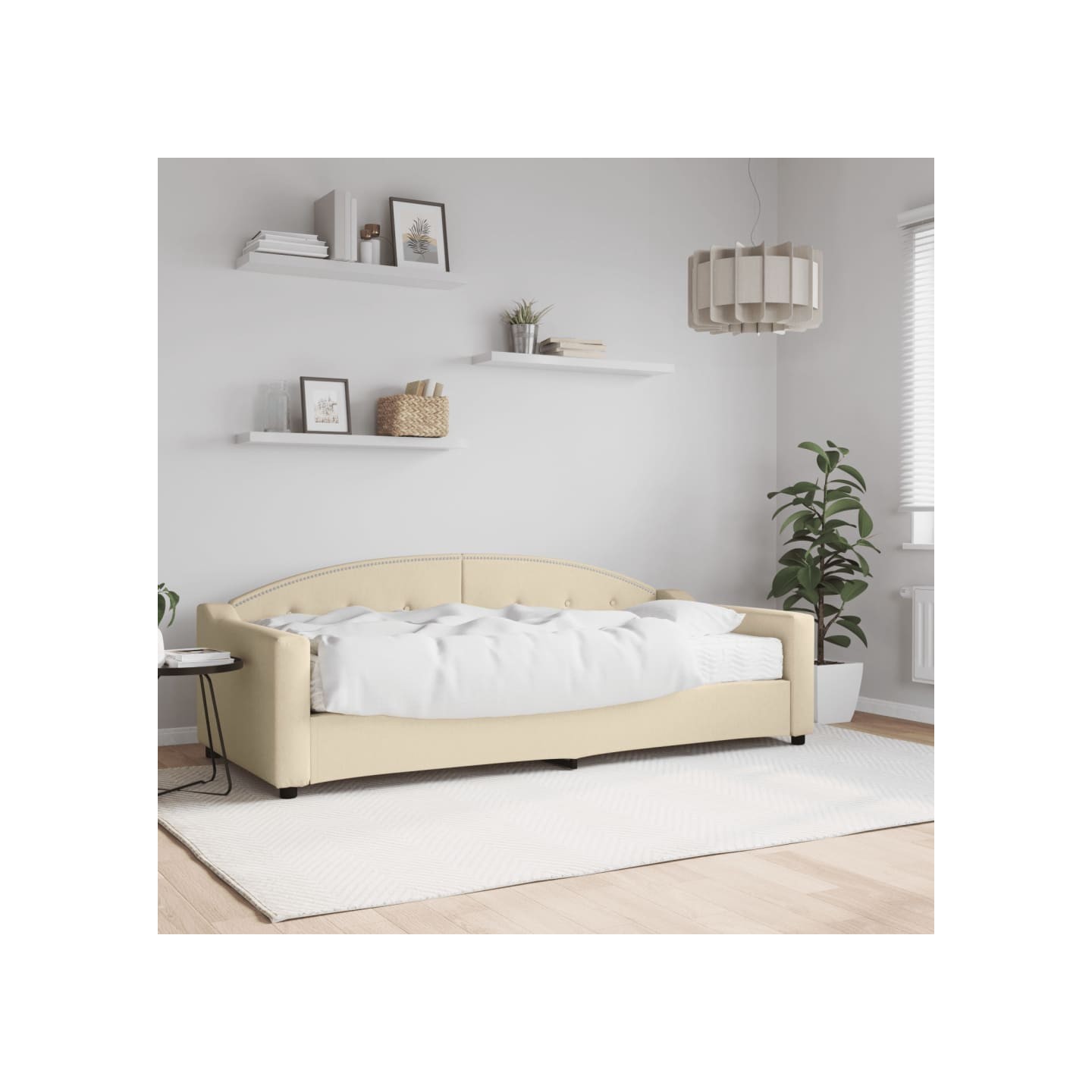 Lit de jour avec matelas crème 90x200 cm tissu