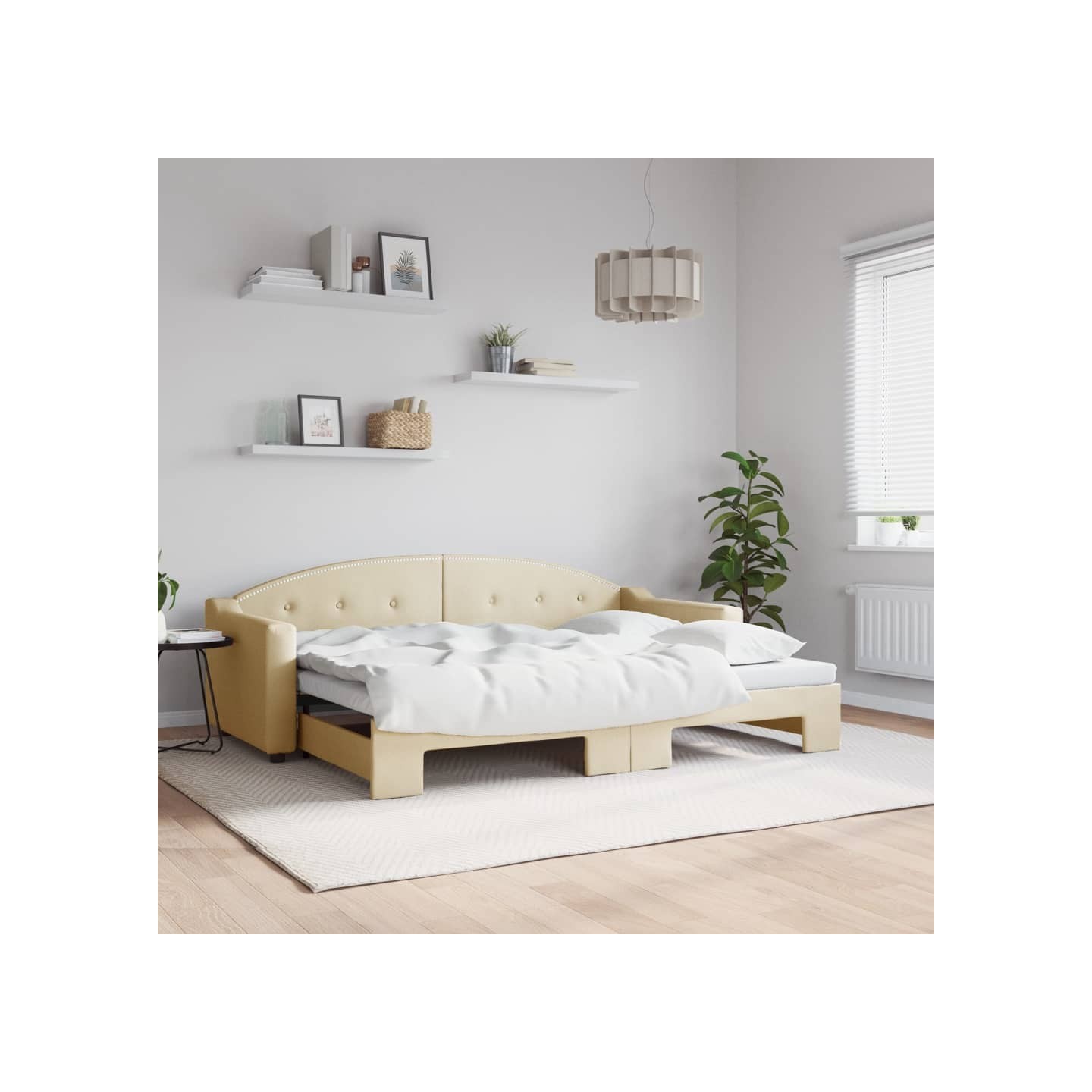 Lit de jour avec gigogne sans matelas crème 80x200 cm