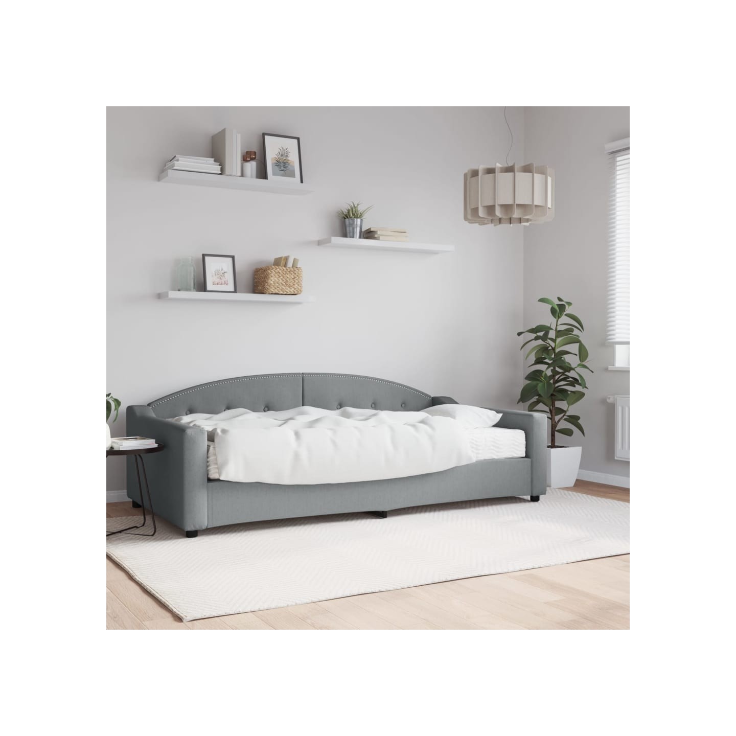Lit de jour avec matelas gris clair 100x200 cm tissu