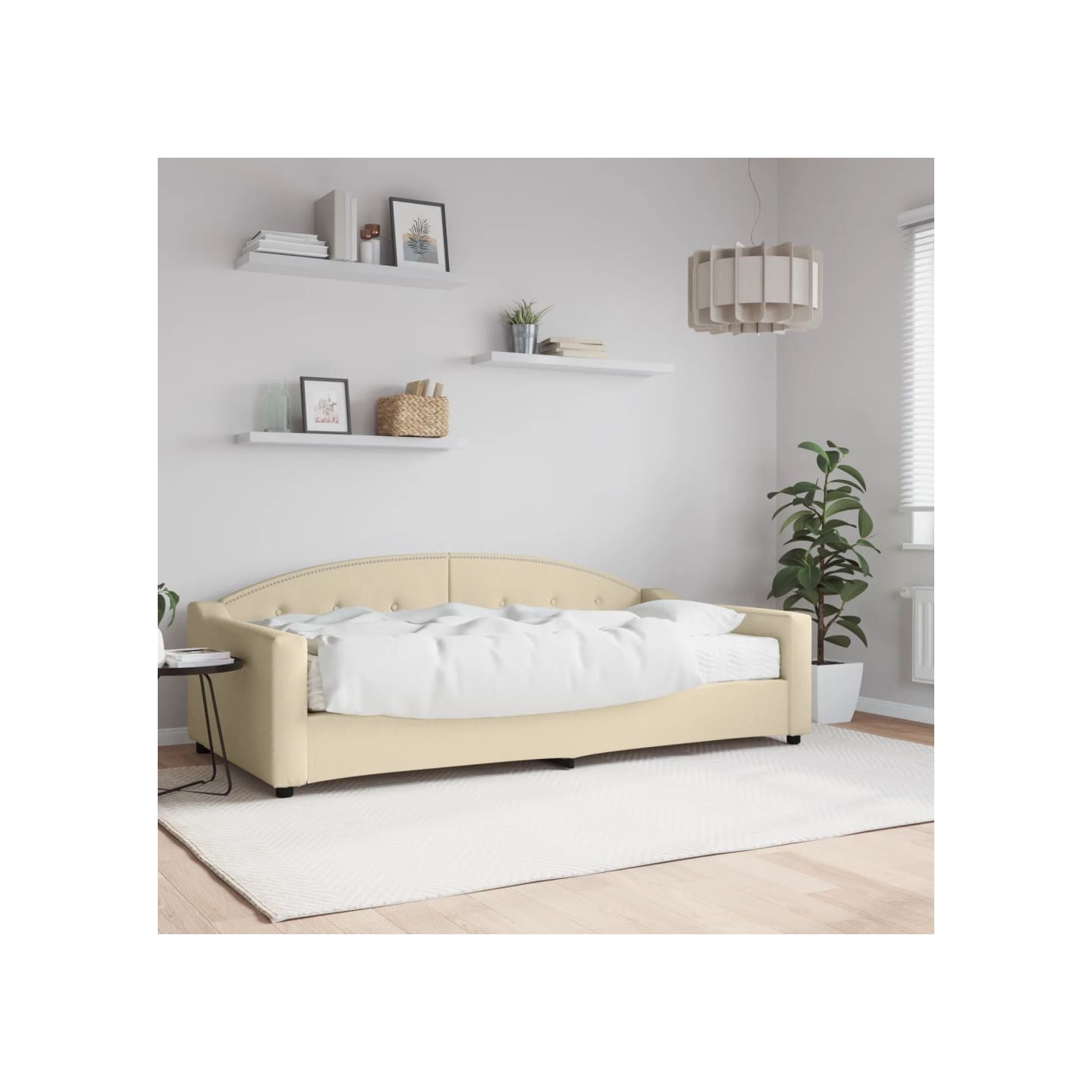 Lit de jour avec matelas crème 100x200 cm tissu