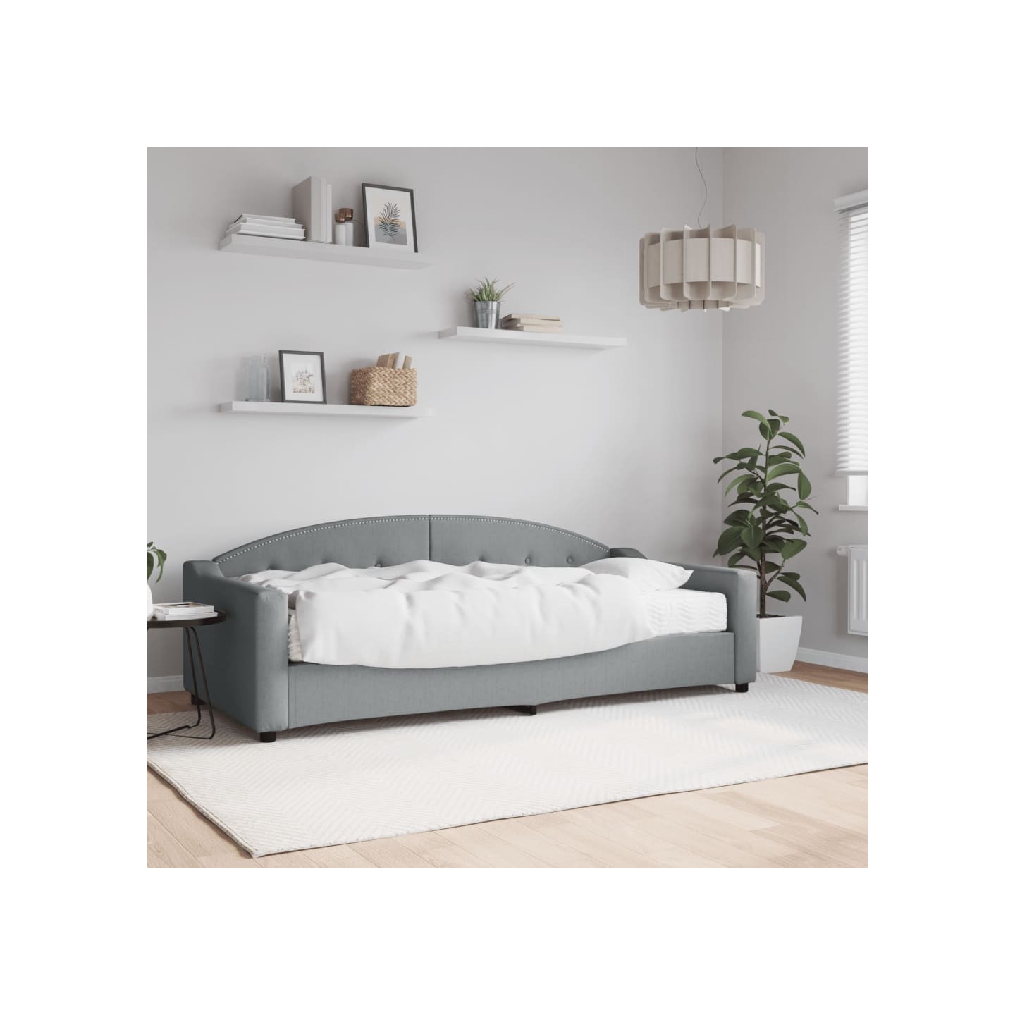 Lit de jour avec matelas gris clair 90x200 cm tissu