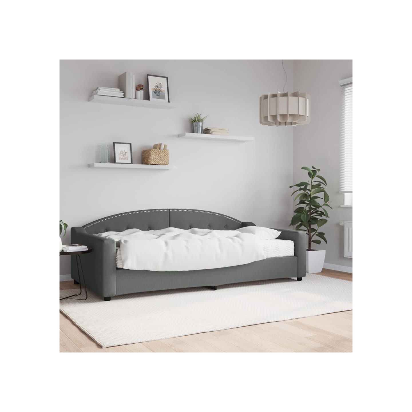 Lit de jour avec matelas gris foncé 100x200 cm tissu