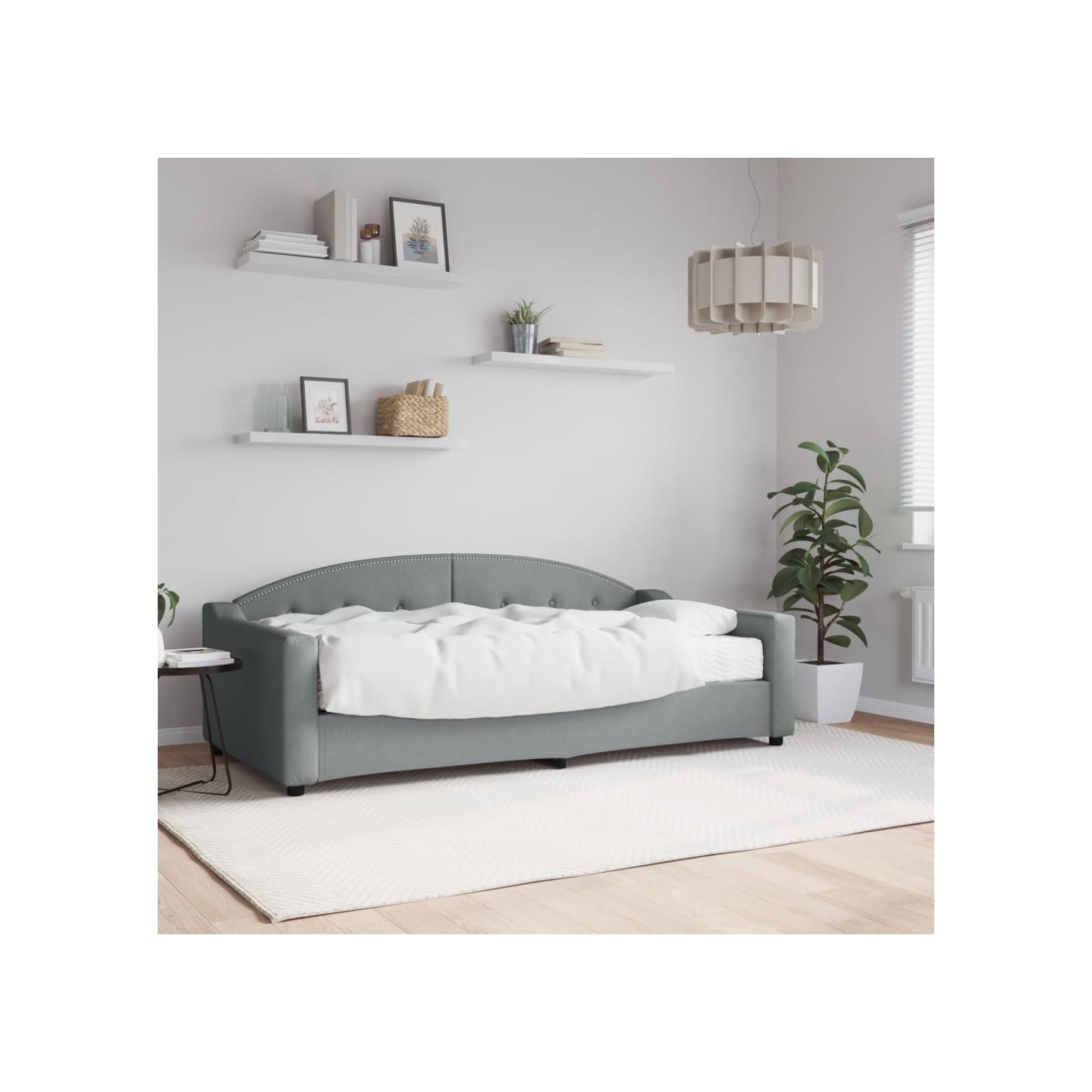 Lit de jour avec matelas gris clair 90x190 cm tissu