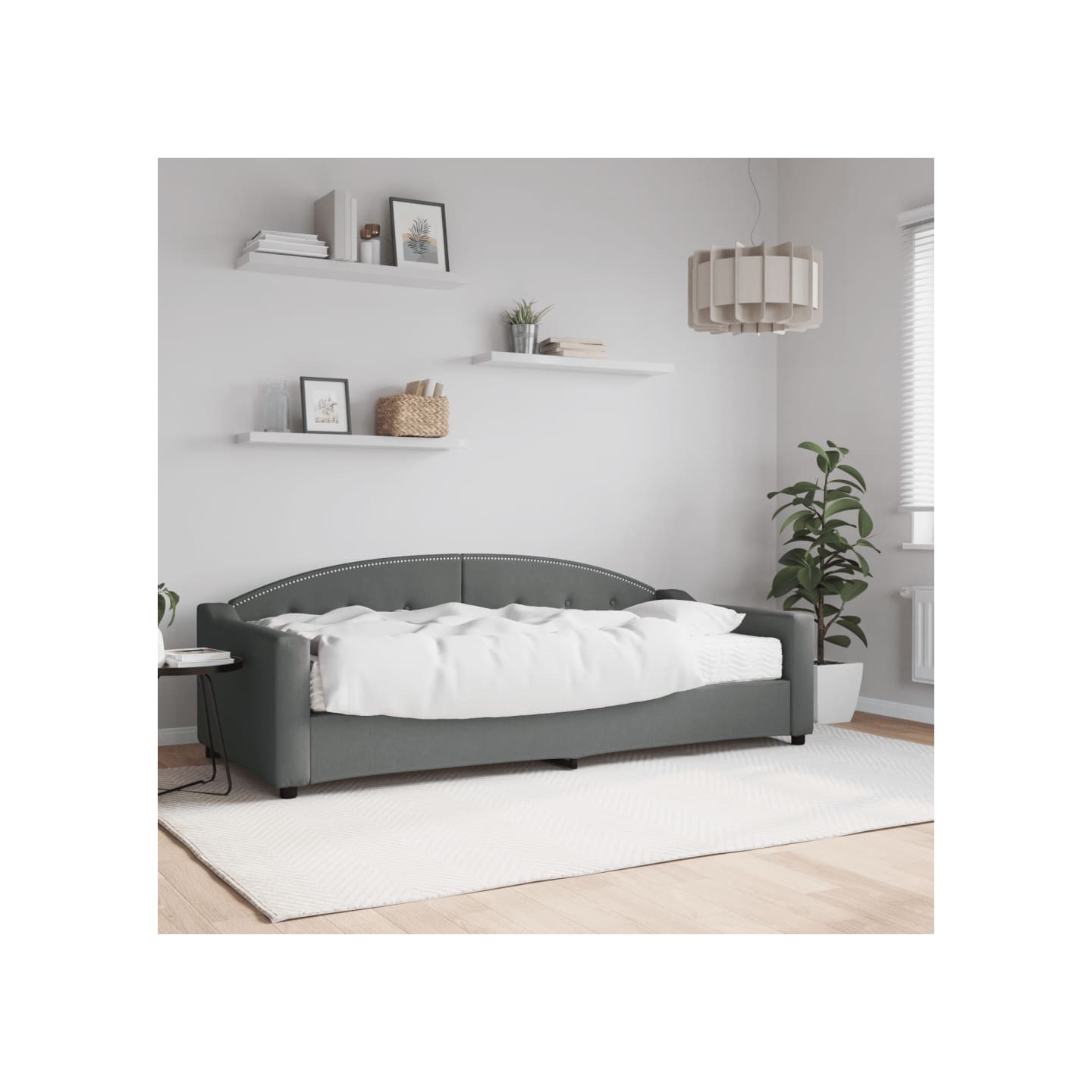 Lit de jour avec matelas gris foncé 90x200 cm tissu
