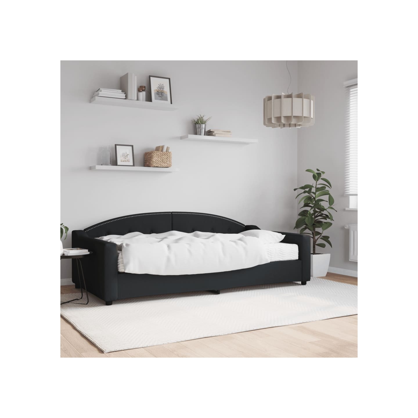 Lit de jour avec matelas noir 100x200 cm tissu