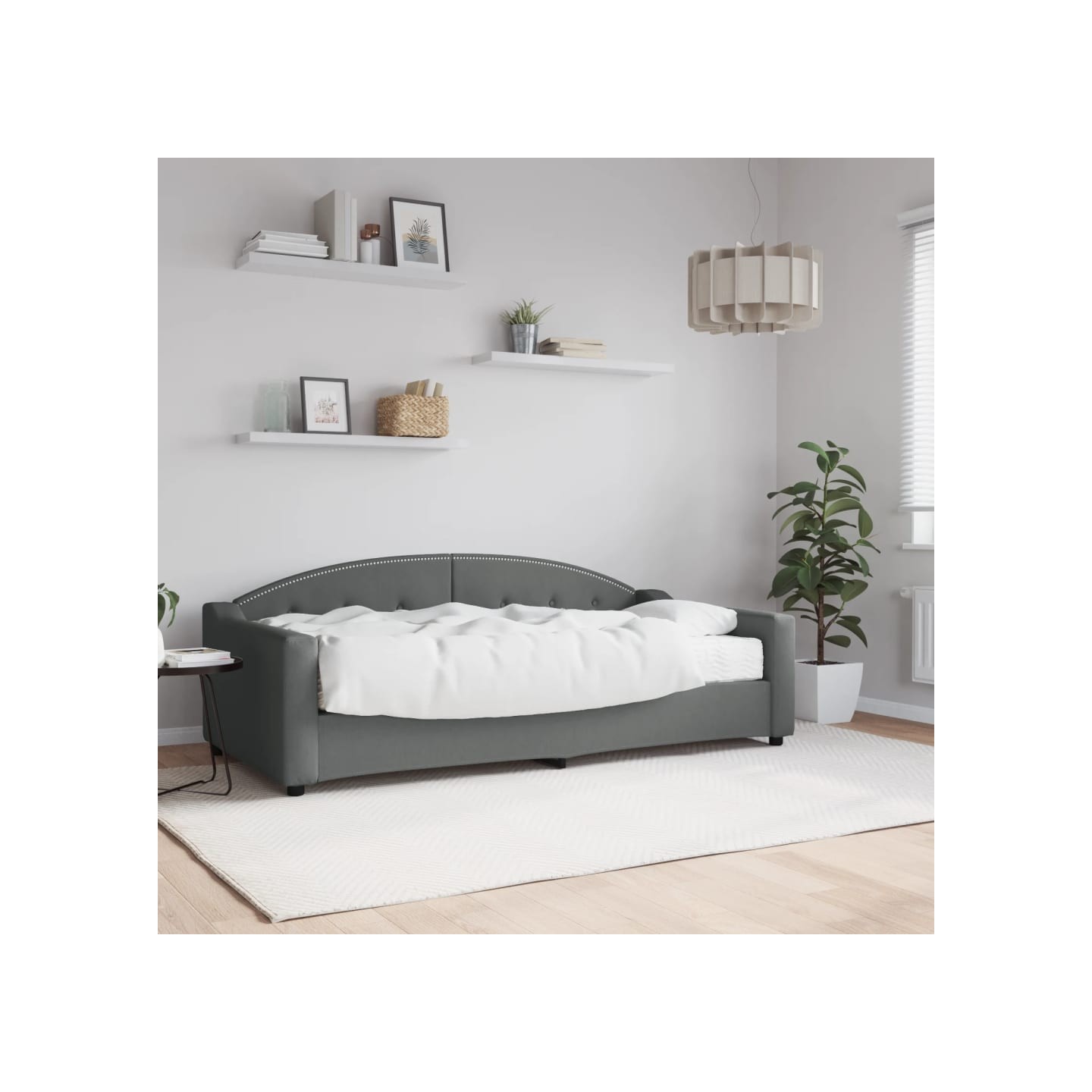 Lit de jour avec matelas gris foncé 90x190 cm tissu