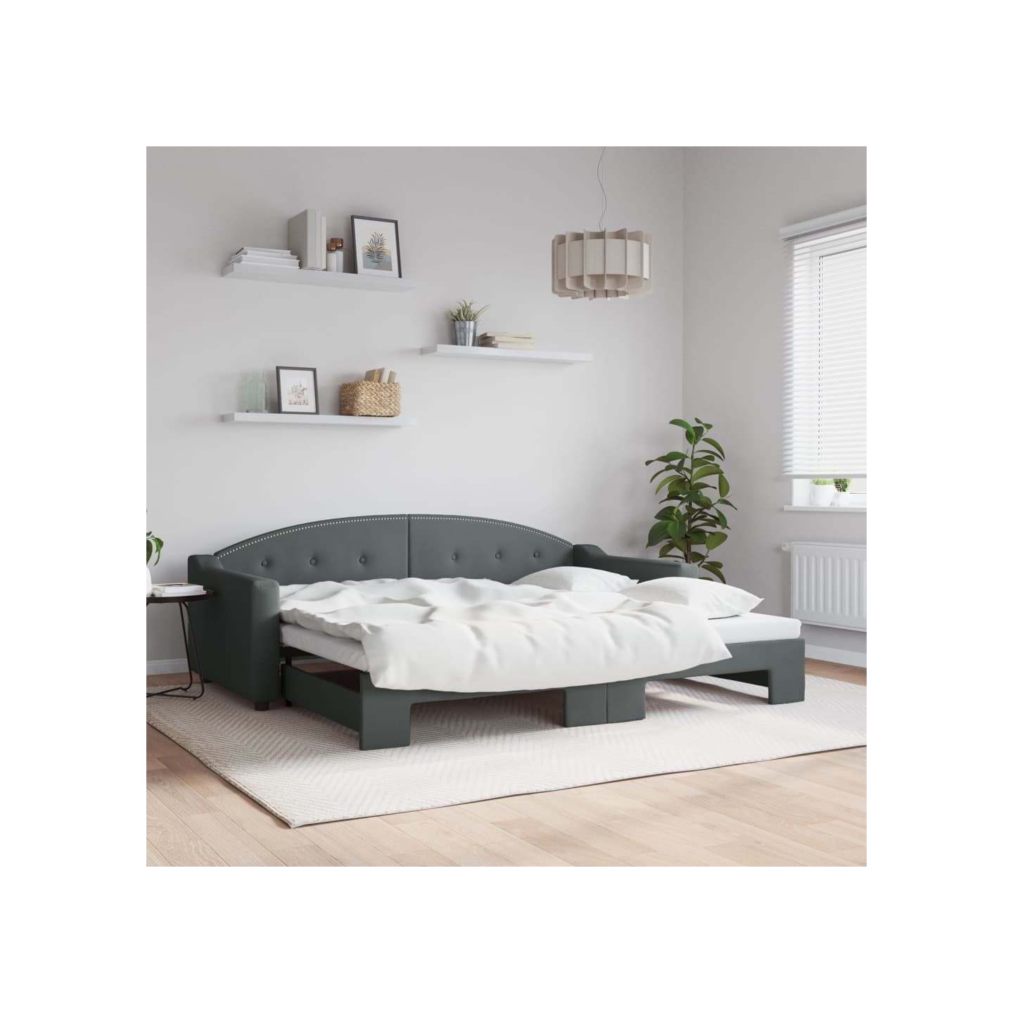 Lit de jour avec gigogne sans matelas gris foncé 90x200 cm