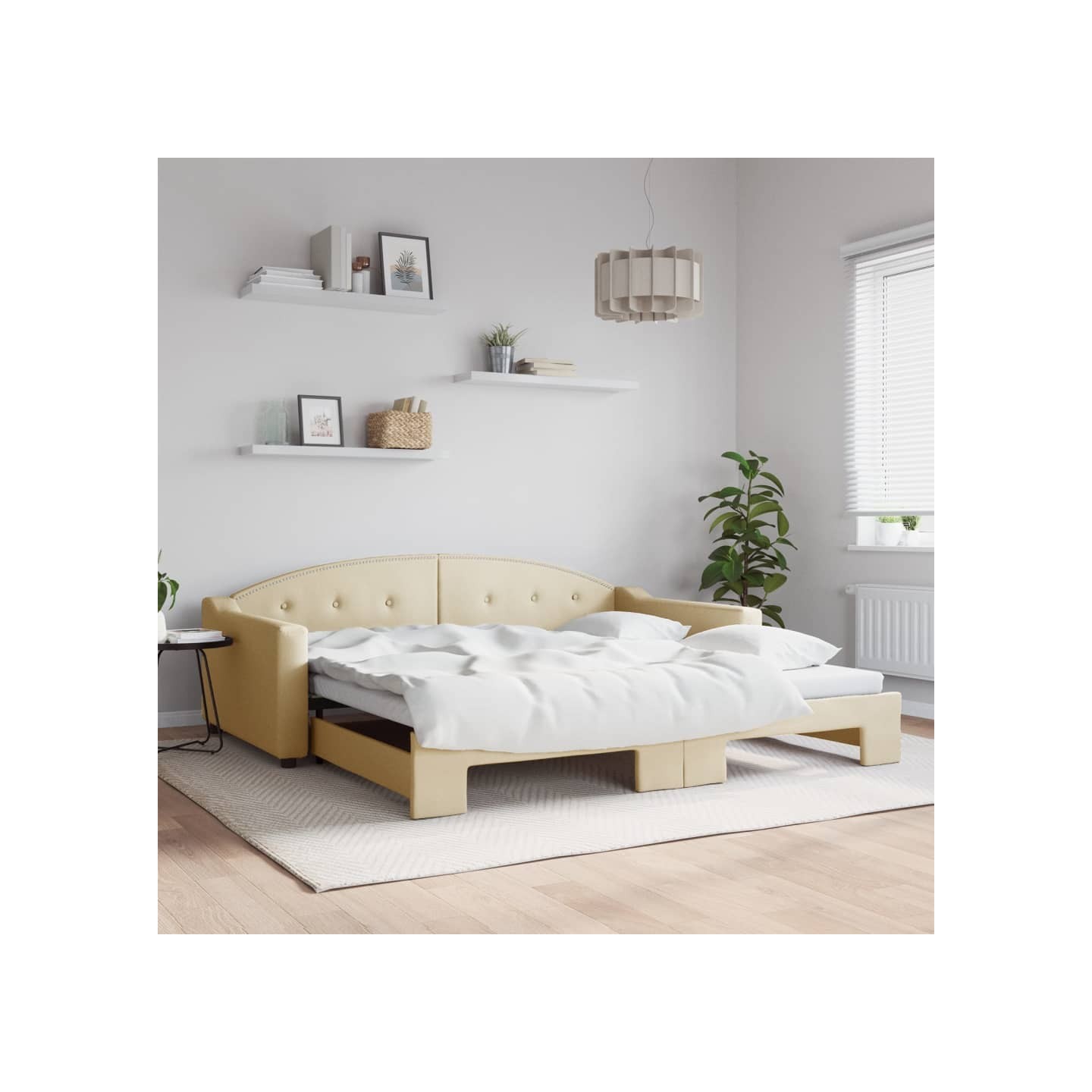 Lit de jour avec lit gigogne crème 100x200 cm tissu