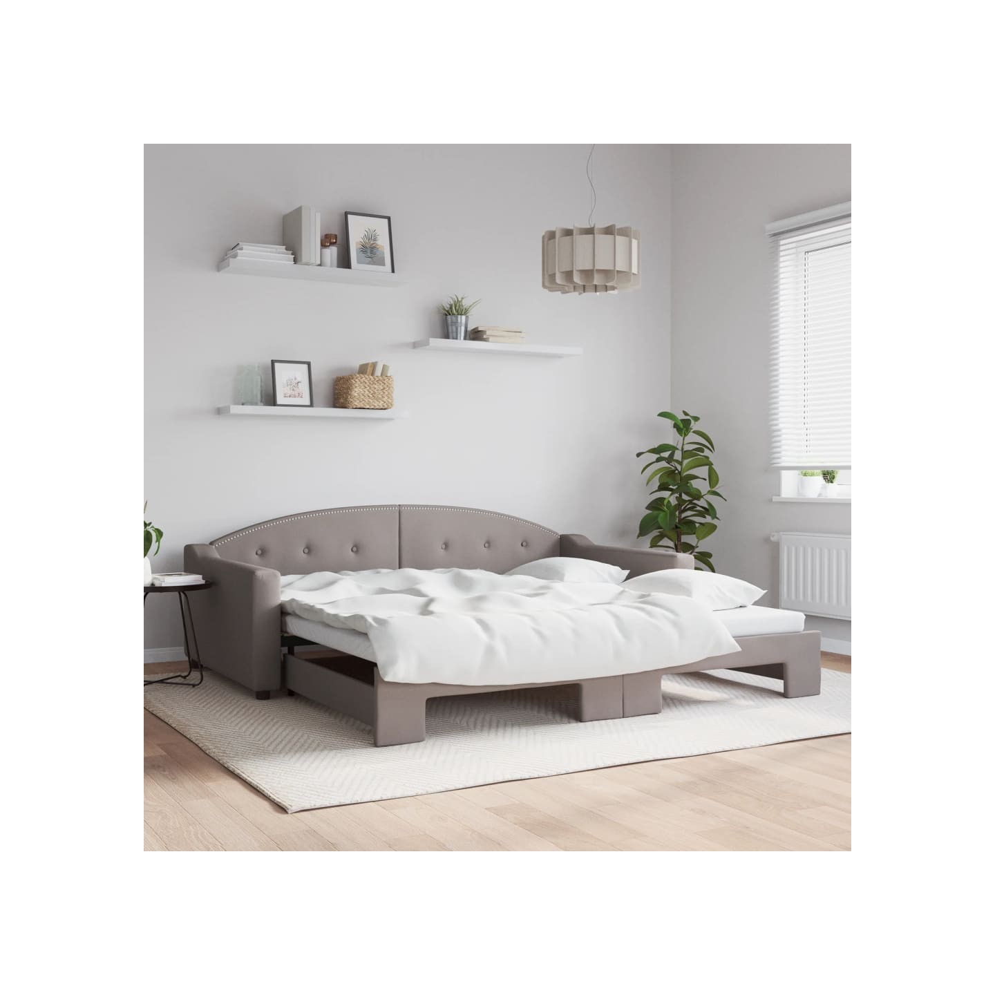 Lit de jour avec lit gigogne taupe 100x200 cm tissu