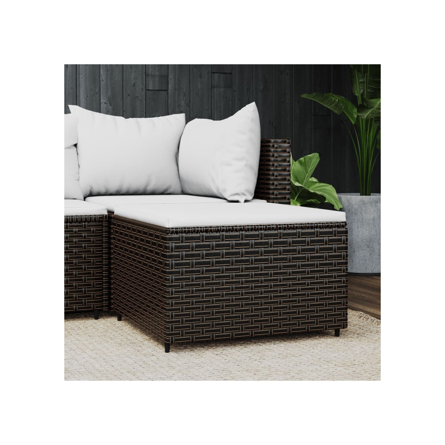 Repose-pied de jardin avec coussin marron résine tressée