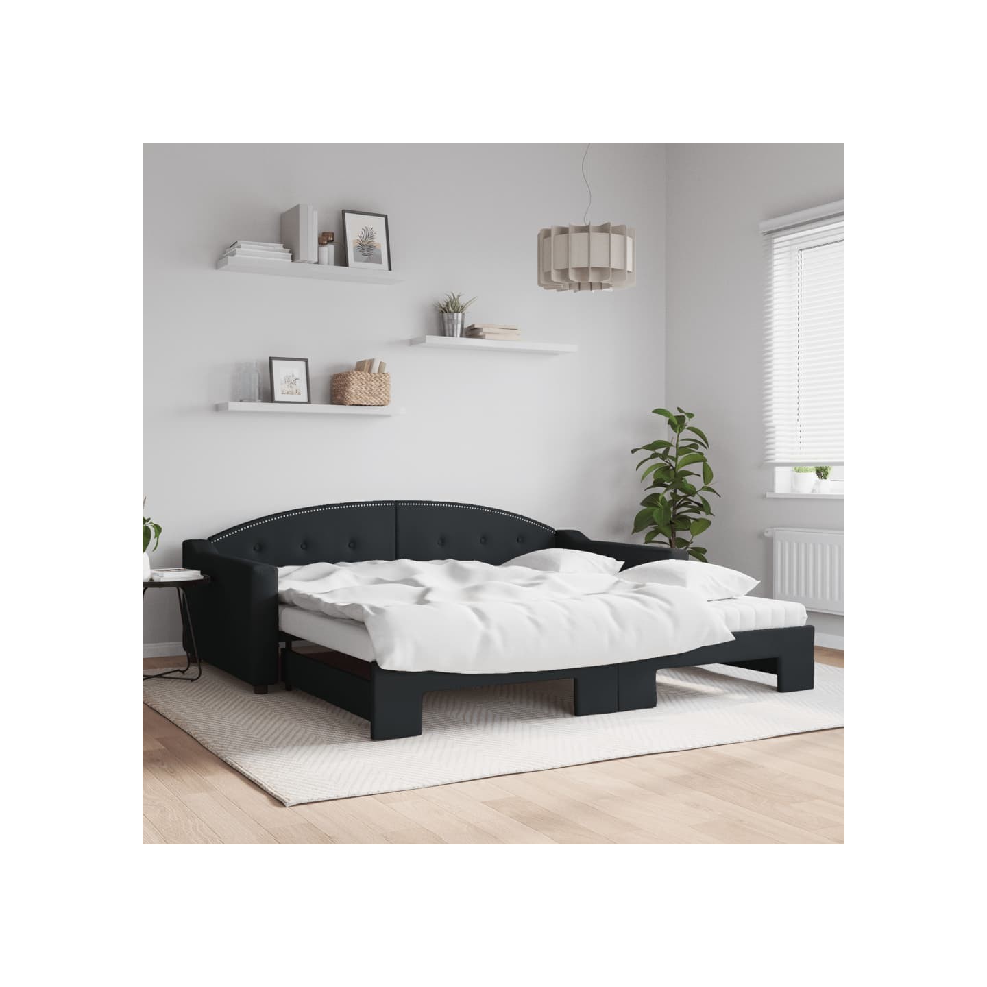 Lit de jour avec gigogne et matelas noir 100x200 cm tissu