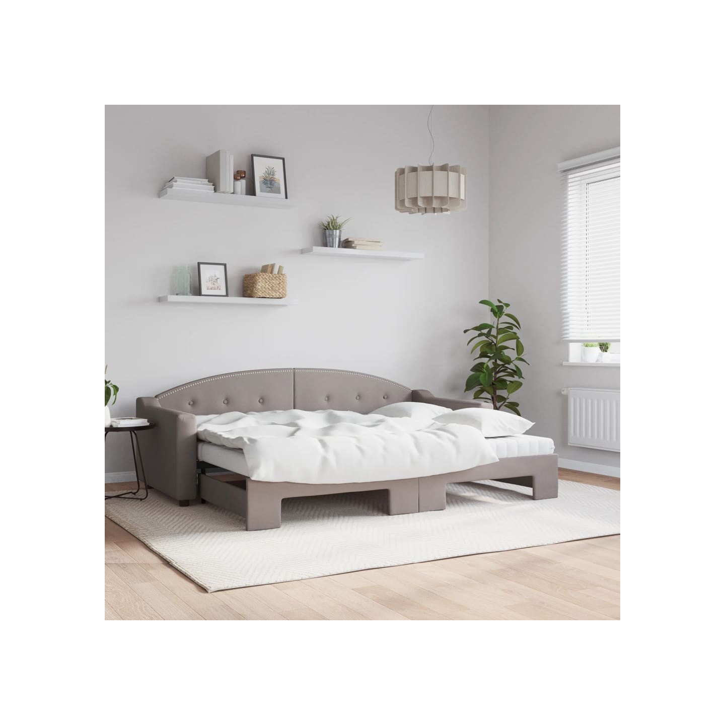 Lit de jour avec gigogne et matelas taupe 80x200 cm tissu