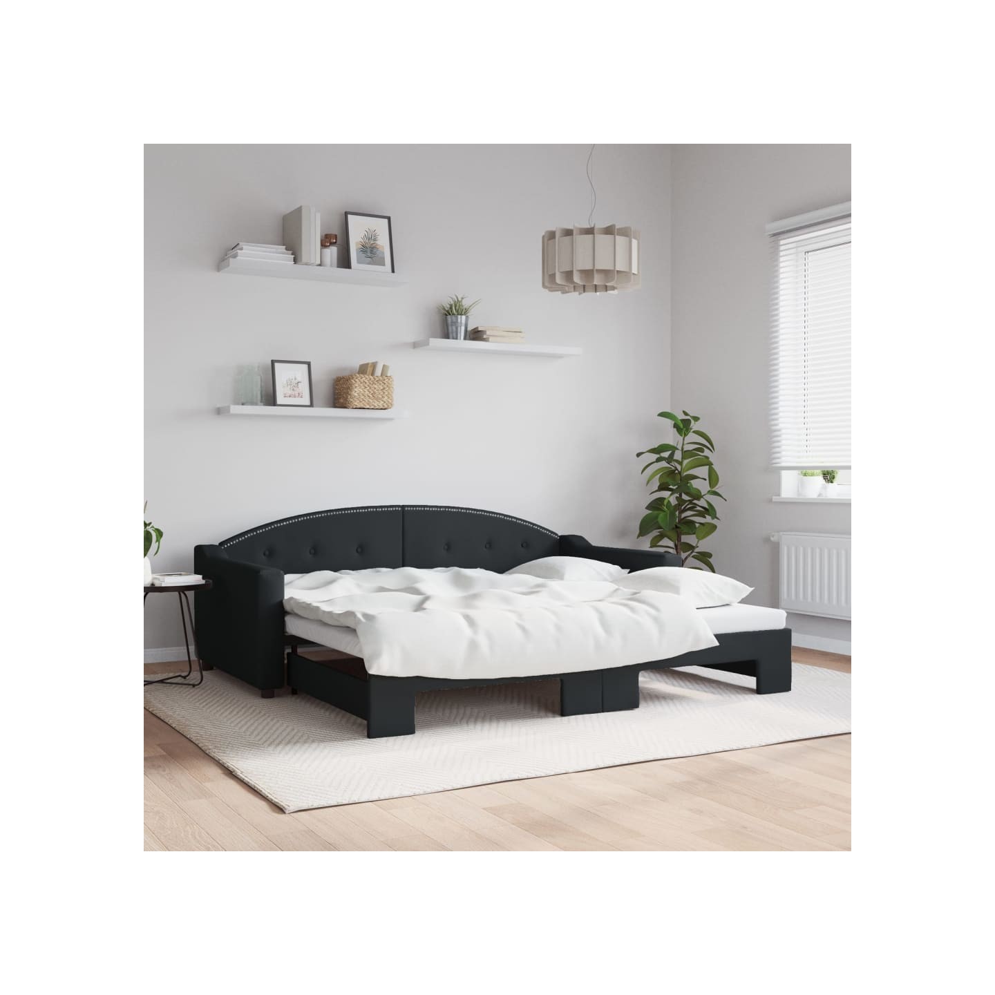 Lit de jour avec lit gigogne noir 90x190 cm tissu