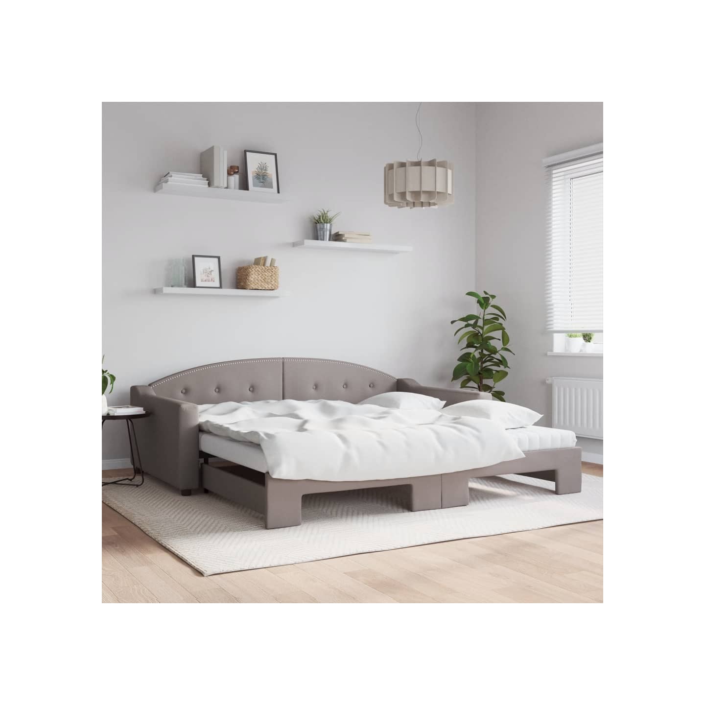 Lit de jour avec gigogne et matelas taupe 100x200 cm tissu