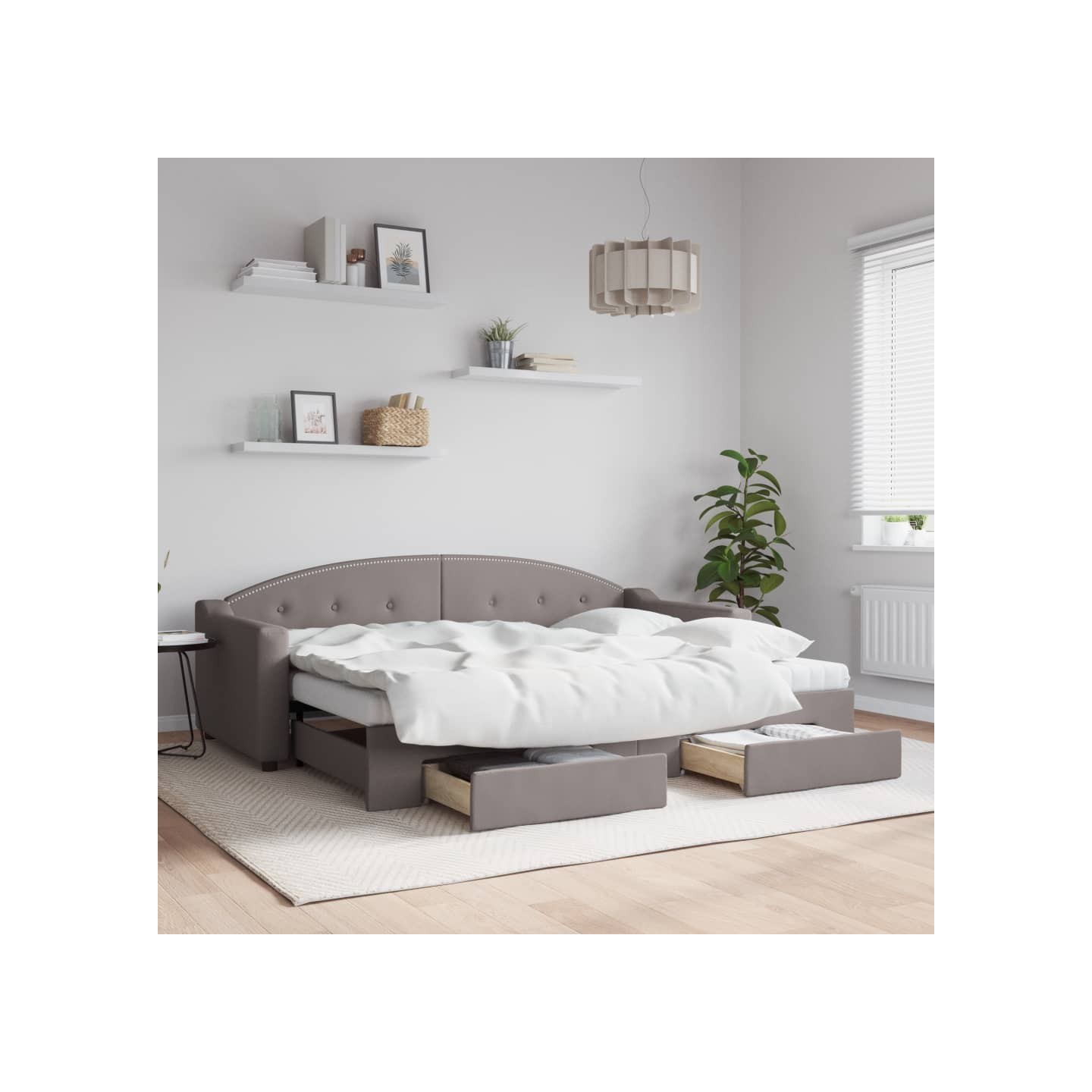 Lit de jour avec gigogne et tiroirs sans matelas taupe 80x200cm