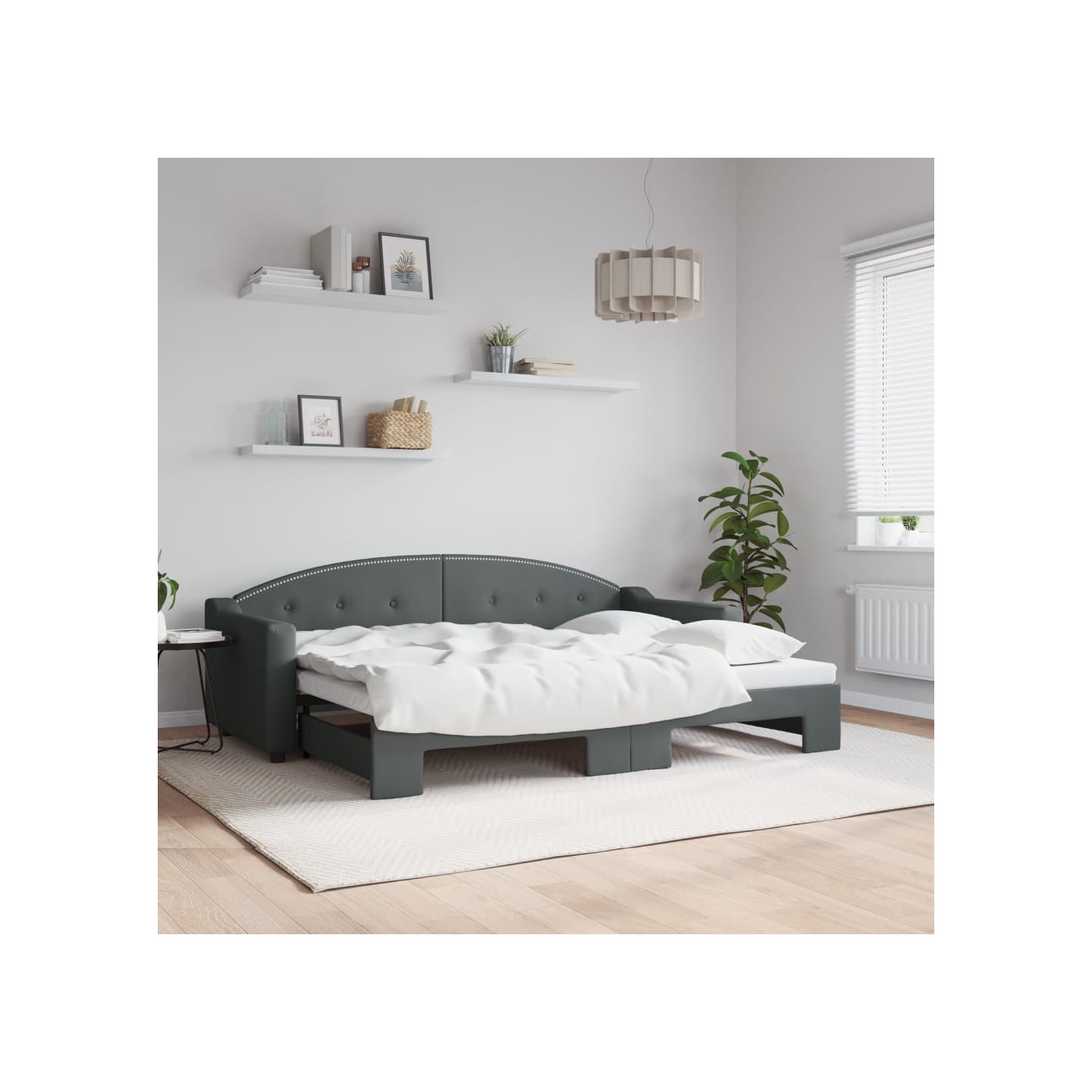 Lit de jour avec gigogne sans matelas gris foncé 80x200 cm