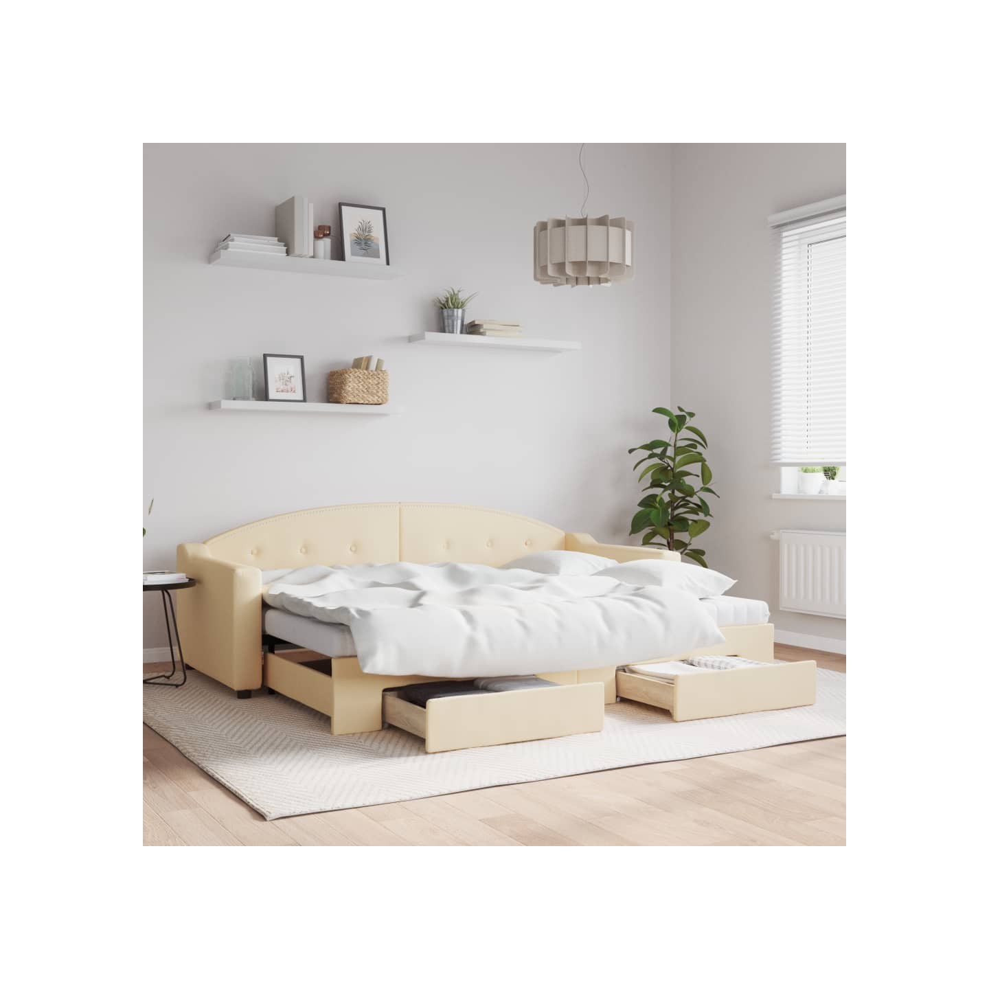Lit de jour avec gigogne et tiroirs sans matelas crème 80x200cm