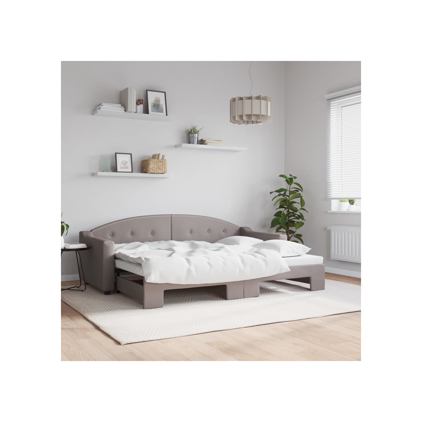 Lit de jour avec gigogne sans matelas taupe 80x200 cm