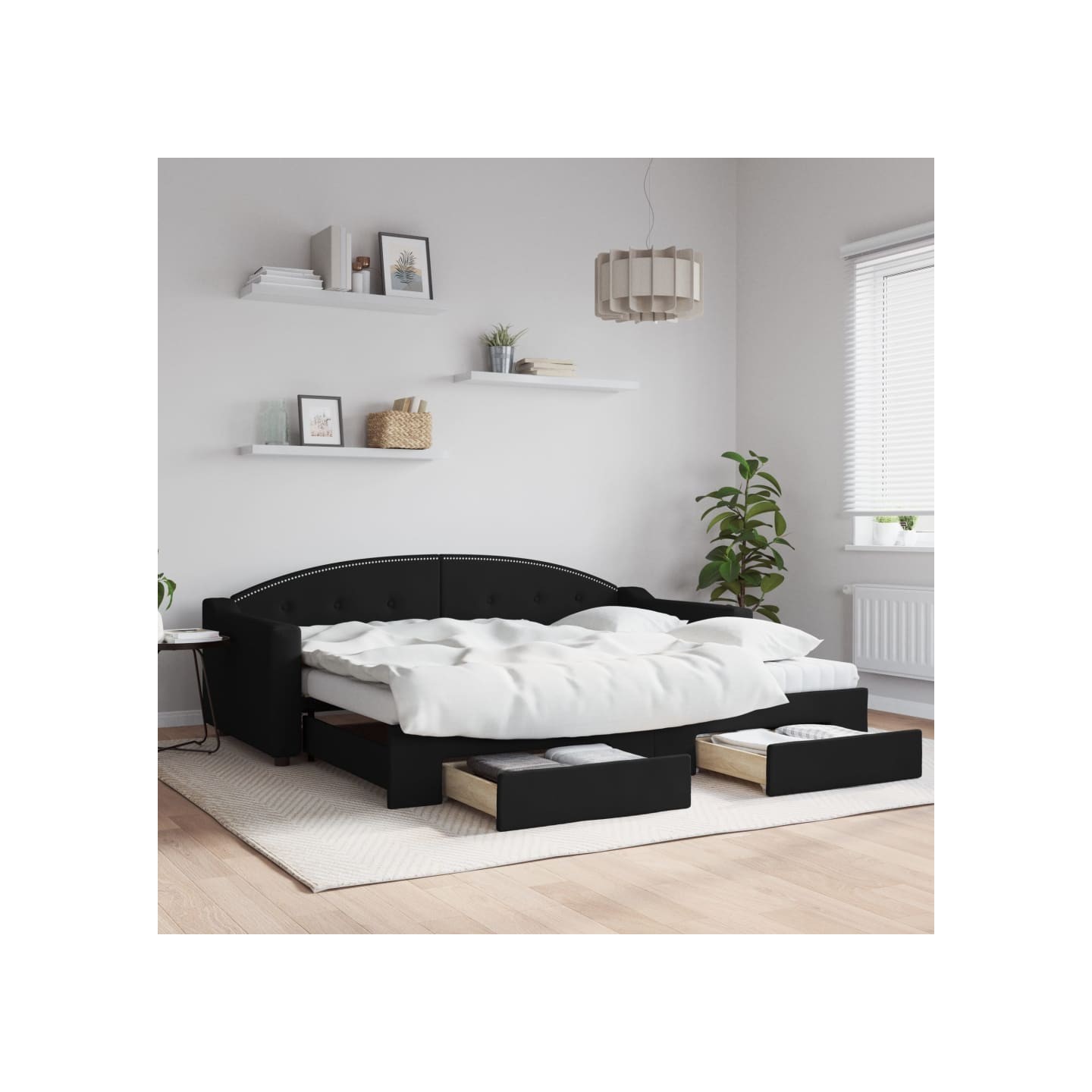 Lit de jour avec gigogne et tiroirs sans matelas noir 90x200 cm