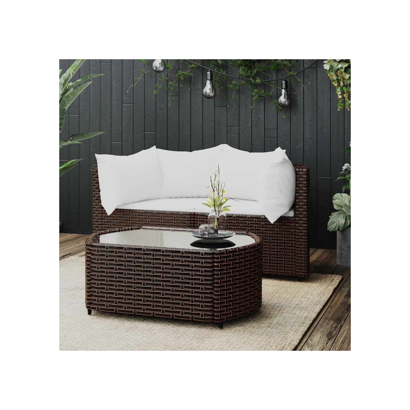 Salon de jardin 3 pcs avec coussins marron résine tressée