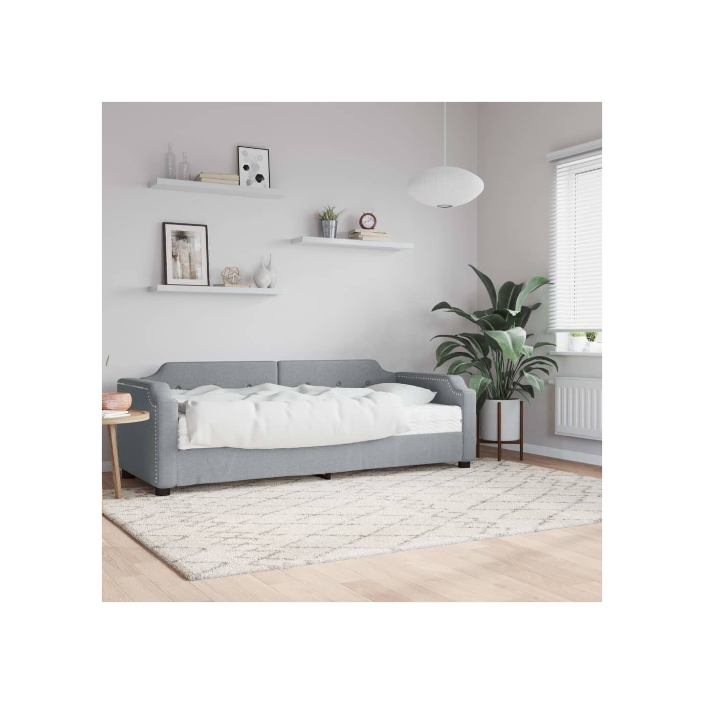 Lit de jour avec matelas gris clair 80x200 cm tissu