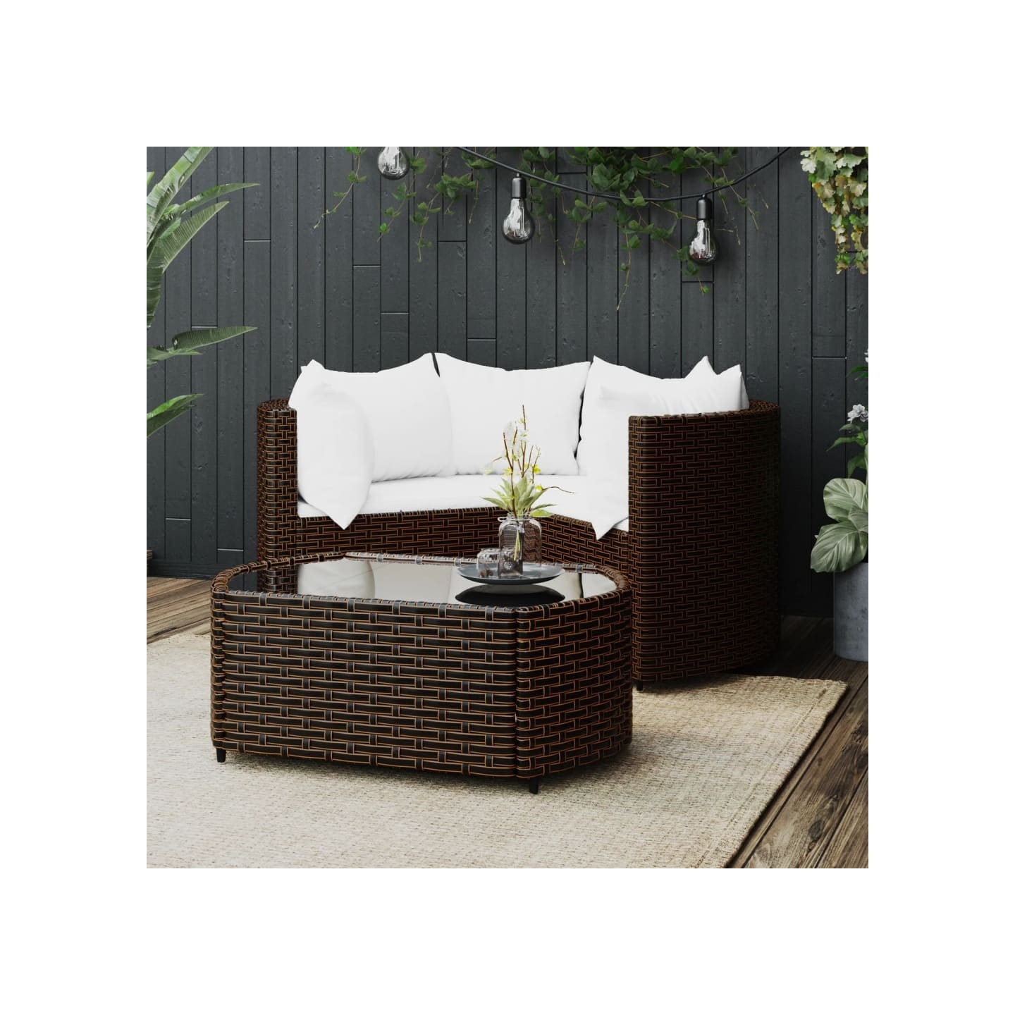 Salon de jardin 4 pcs avec coussins Marron Résine tressée