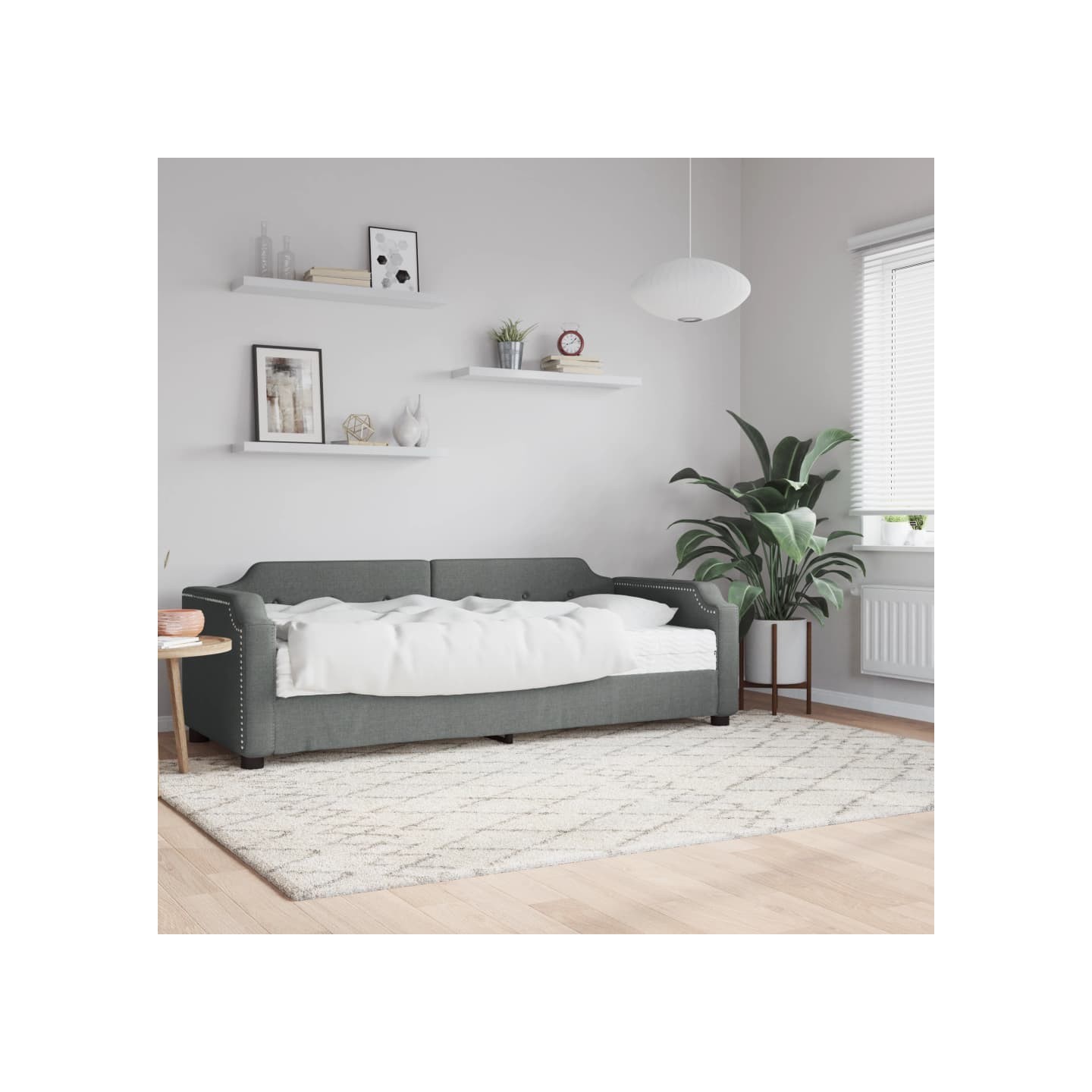 Lit de jour avec matelas gris foncé 80x200 cm tissu