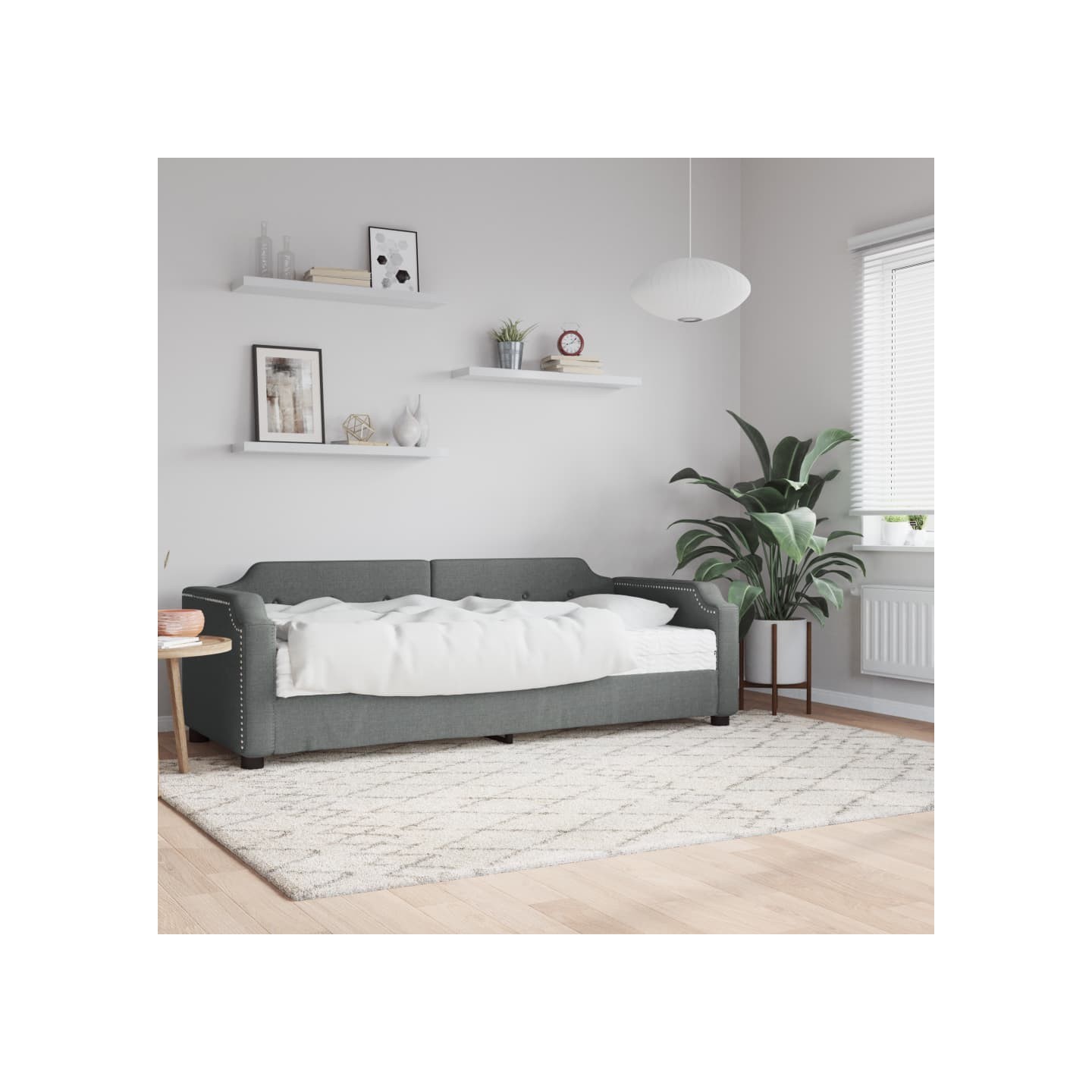 Lit de jour avec matelas gris foncé 90x200 cm tissu