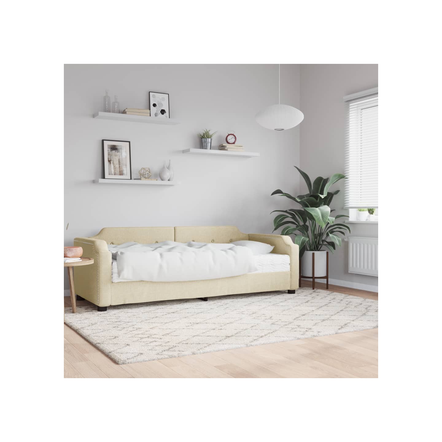 Lit de jour avec matelas crème 90x200 cm tissu
