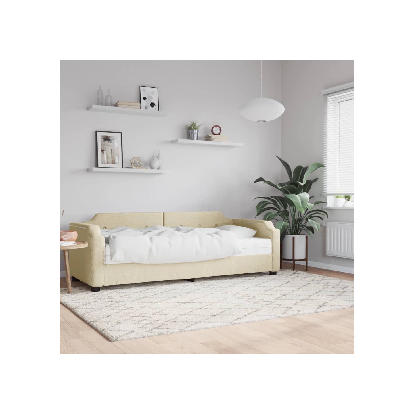 Lit de jour avec matelas crème 100x200 cm tissu