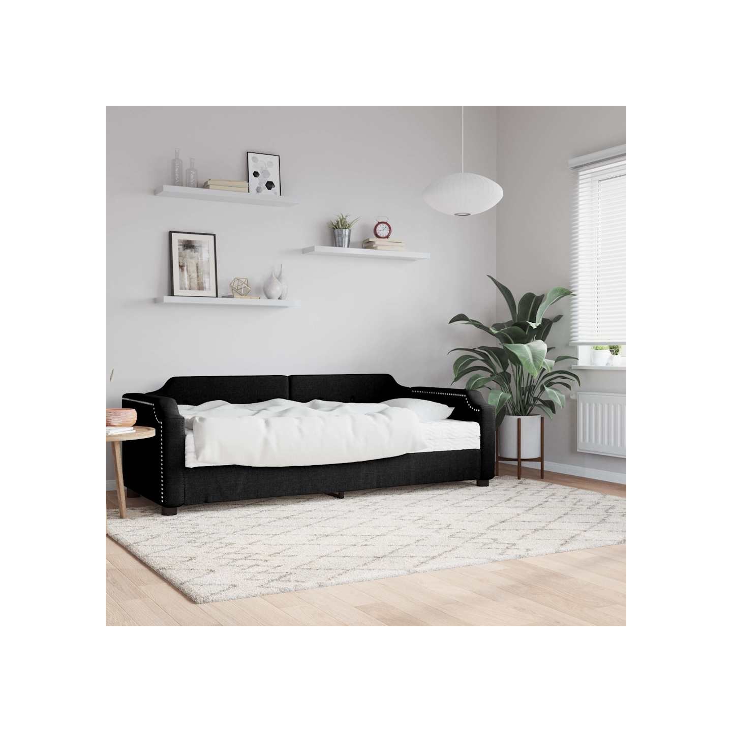 Lit de jour avec matelas noir 80x200 cm tissu