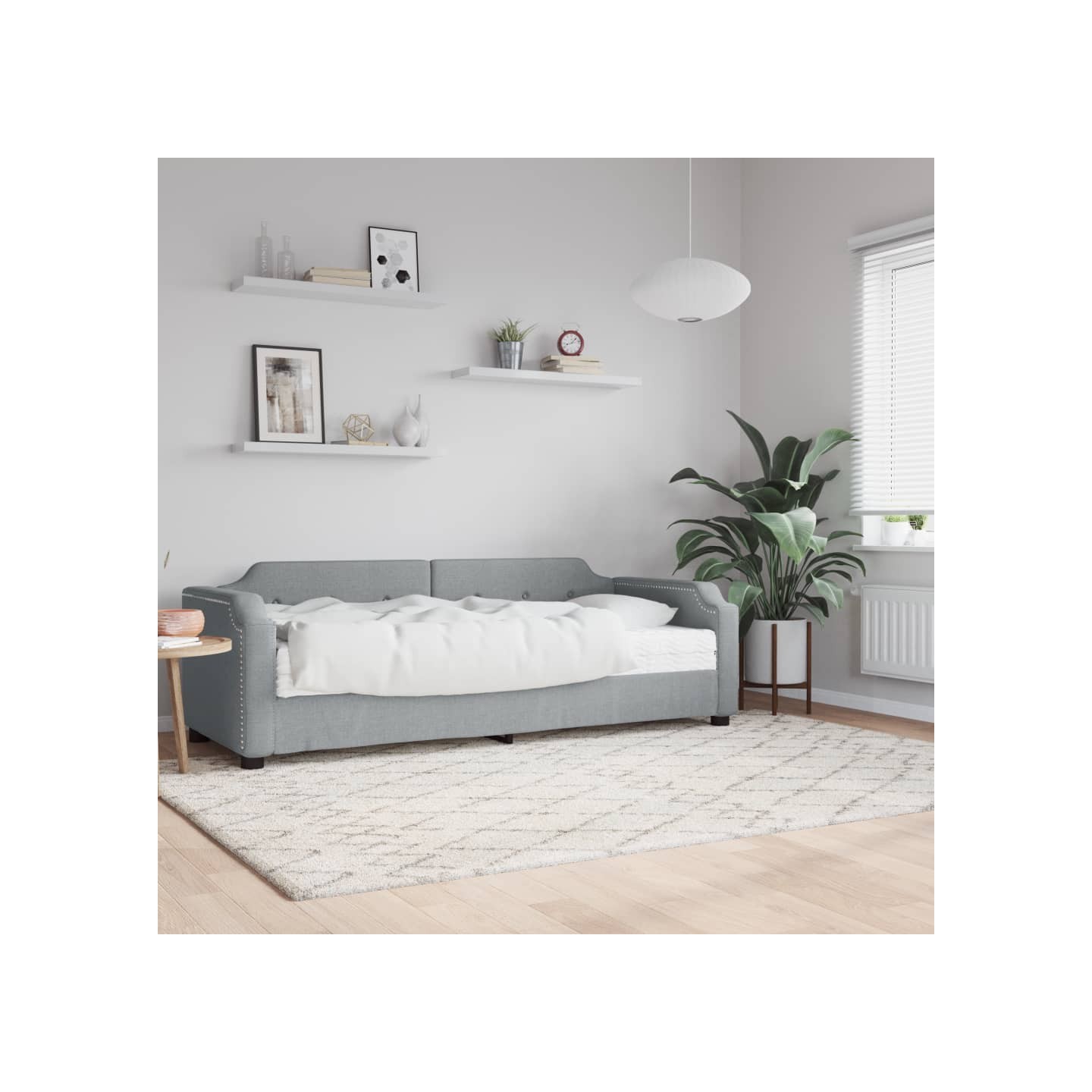 Lit de jour avec matelas gris clair 90x190 cm tissu