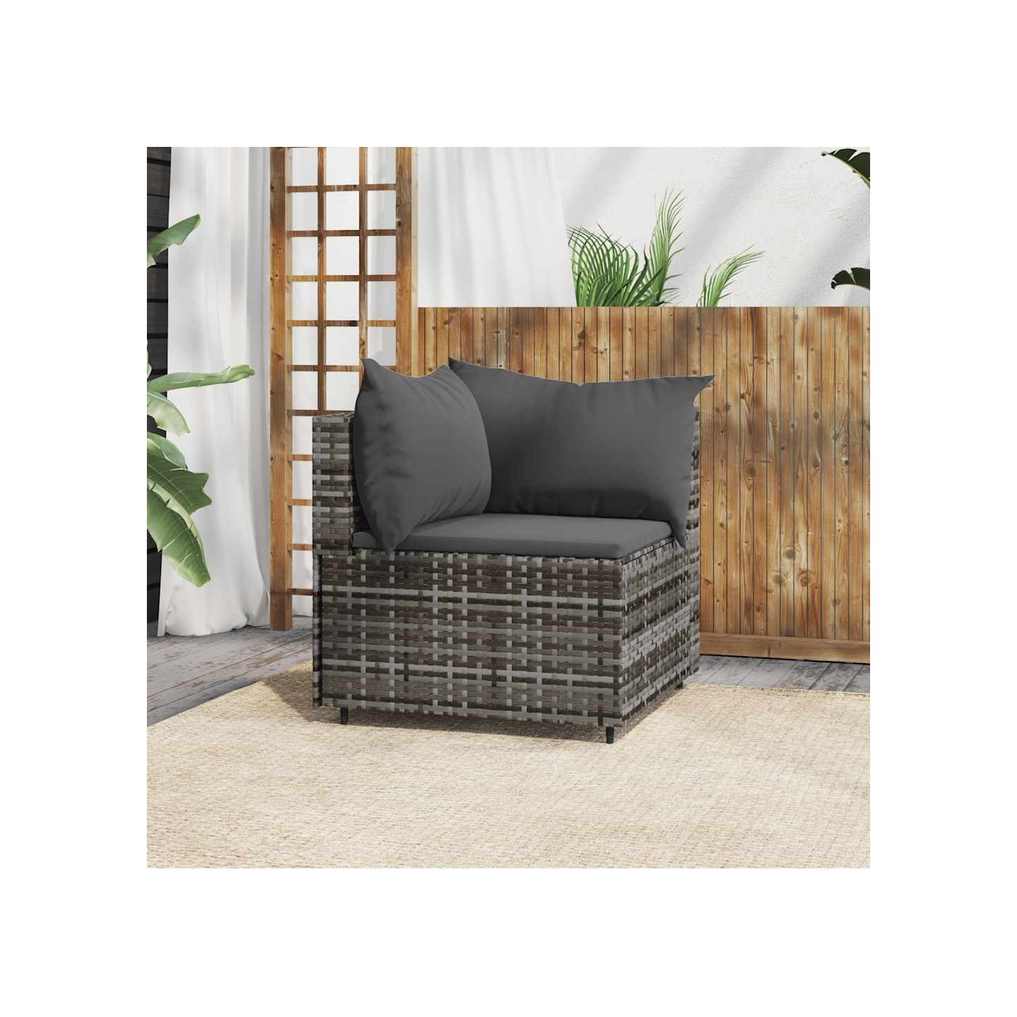 Canapé d'angle de jardin avec coussins gris résine tressée