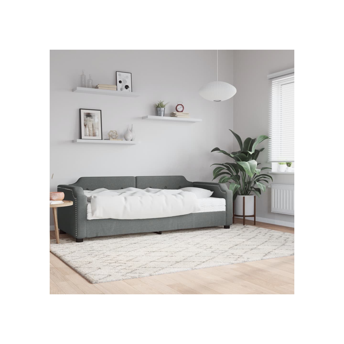 Lit de jour avec matelas gris foncé 90x190 cm tissu